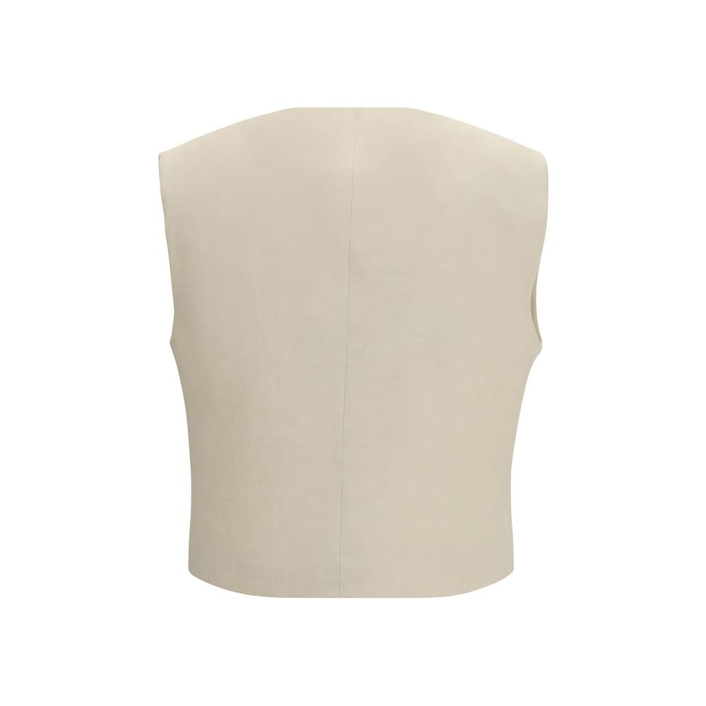 Beige Wool Sleveless Jacket - ventzia