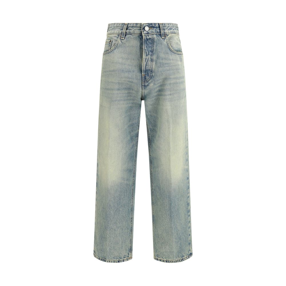Blue Cotton Straight-Leg Jeans - ventzia