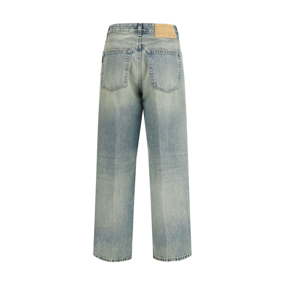 Blue Cotton Straight-Leg Jeans - ventzia