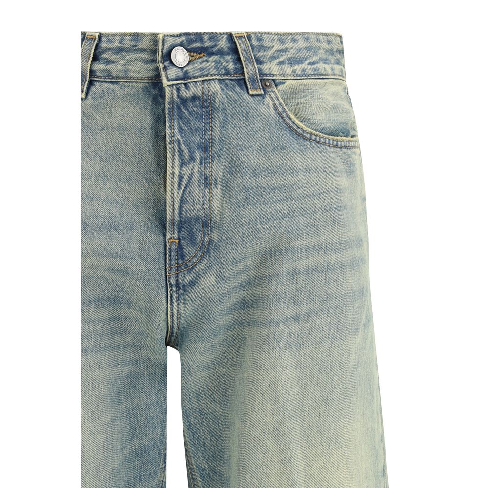 Blue Cotton Straight-Leg Jeans - ventzia