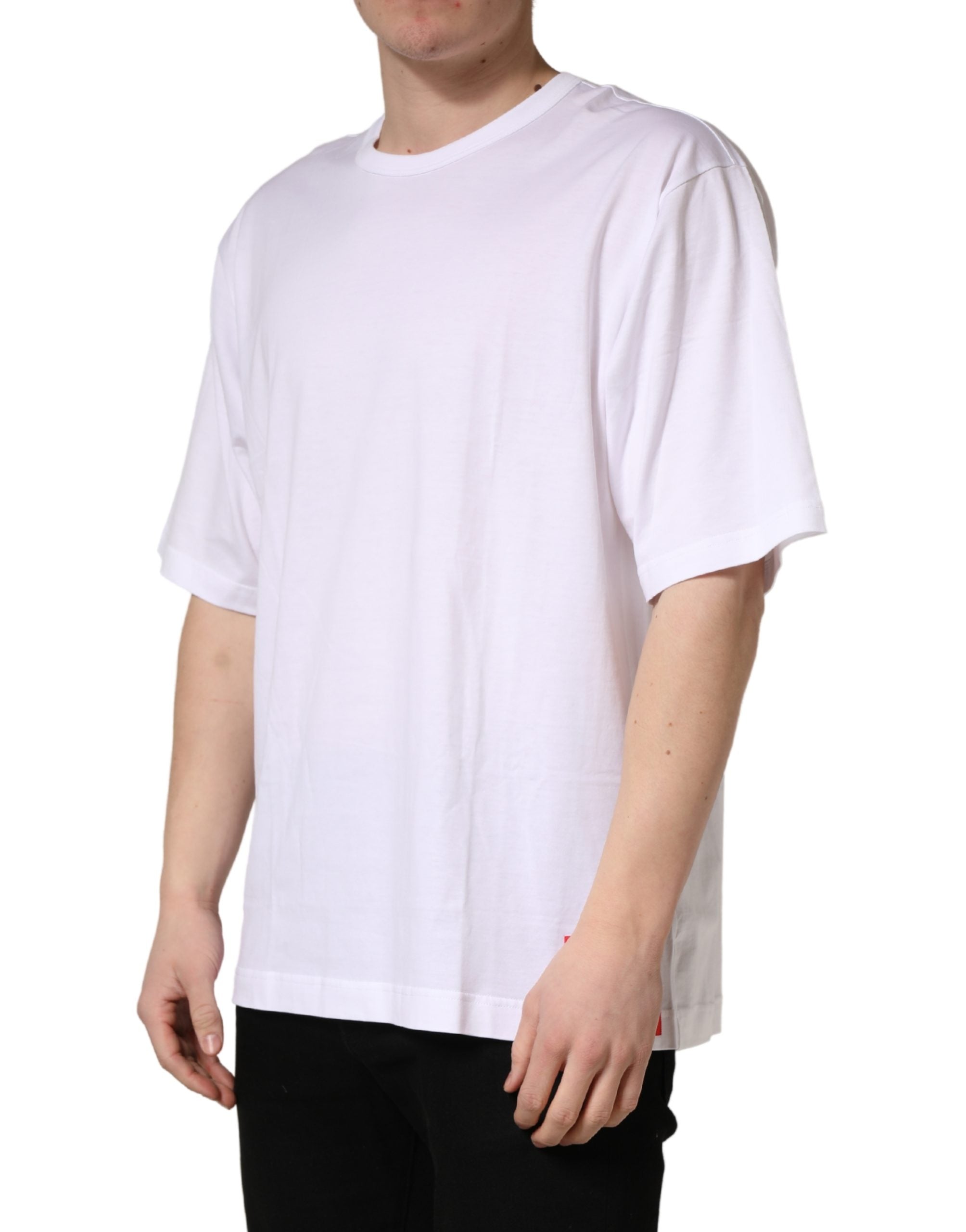 White Cotton Short Sleeves Crew Neck T-shirt - ventzia