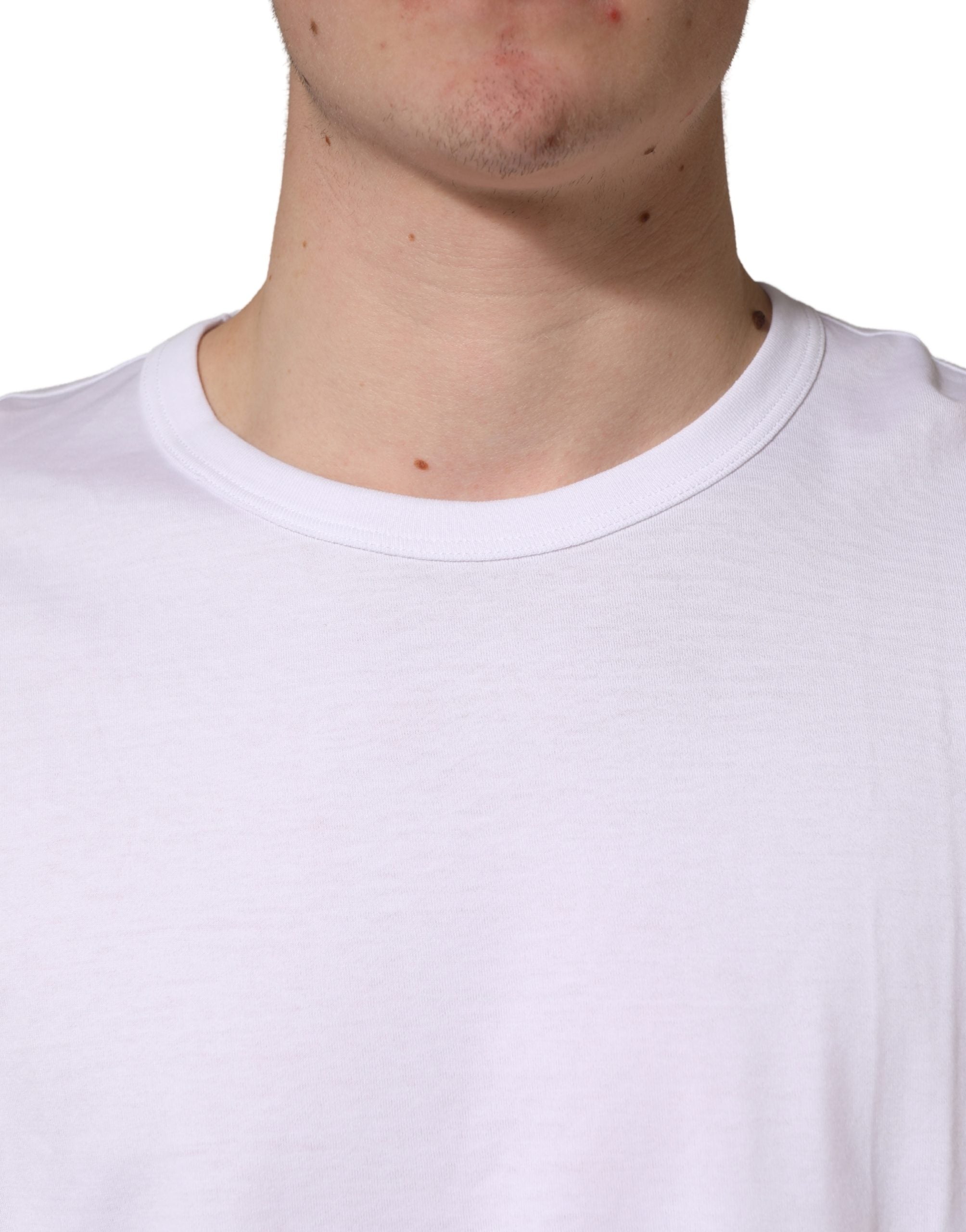 White Cotton Short Sleeves Crew Neck T-shirt - ventzia