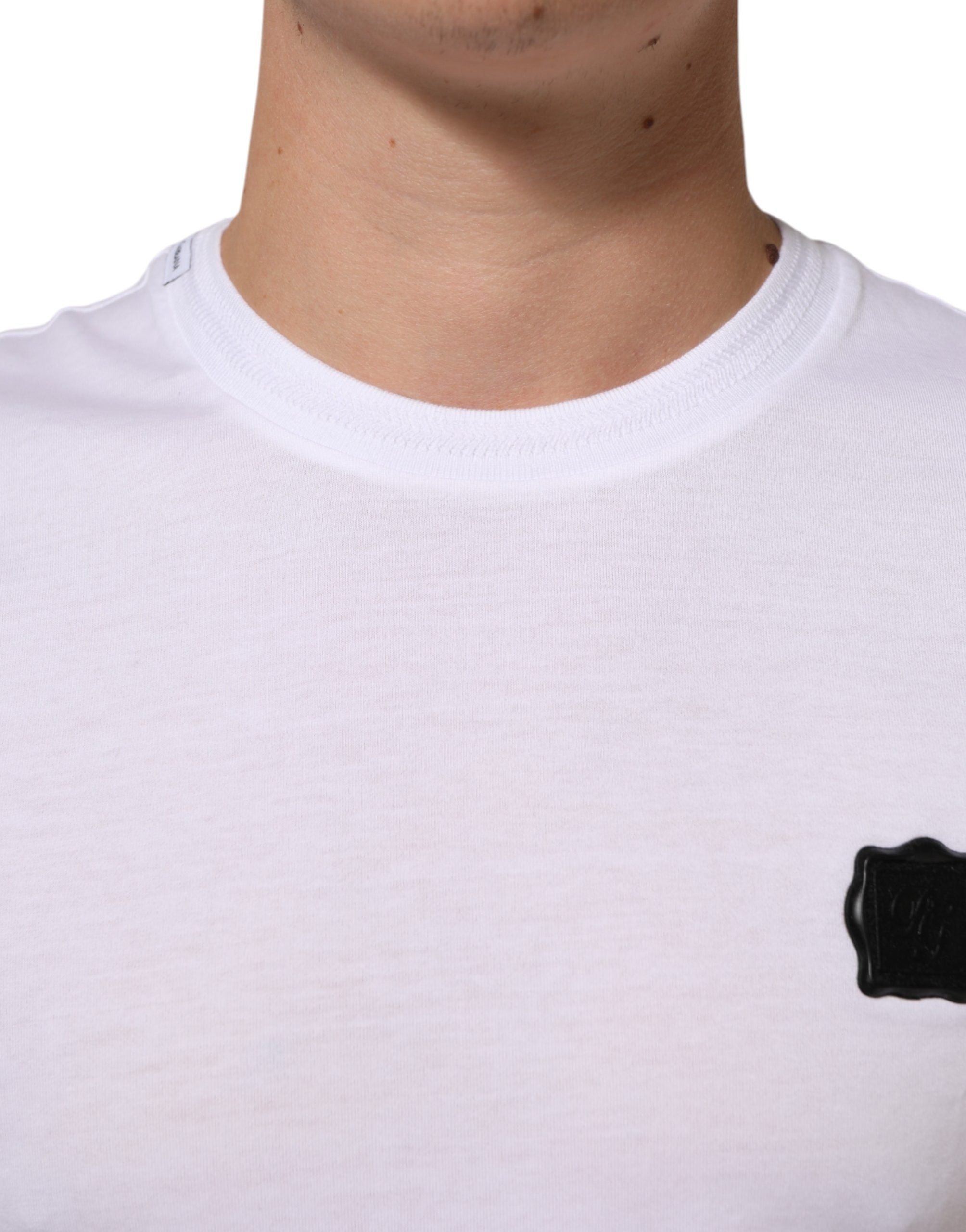 White Logo Patch Cotton Crew Neck T-shirt - ventzia
