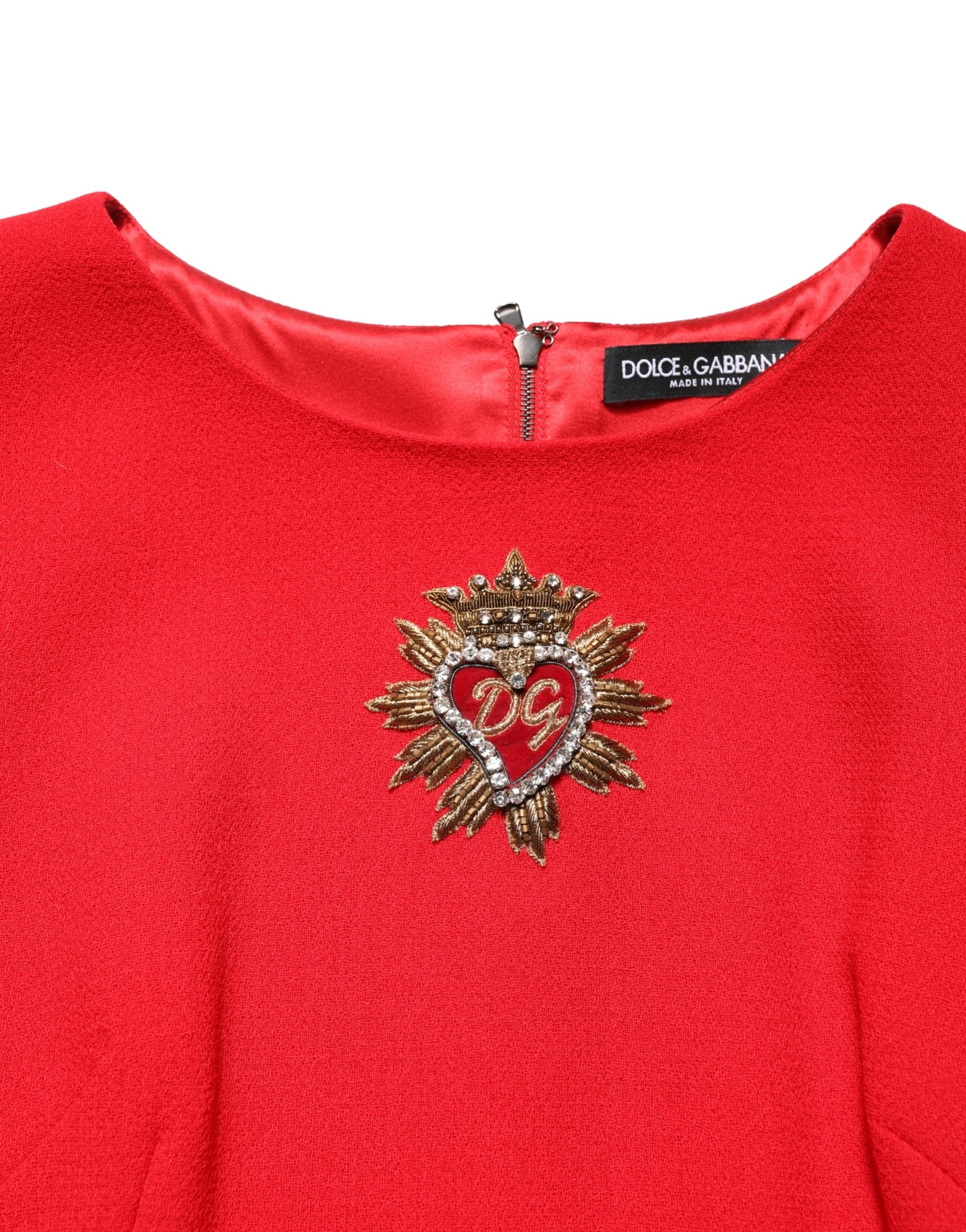 Red Heart Emmbellished Wool Mini  Dress - ventzia