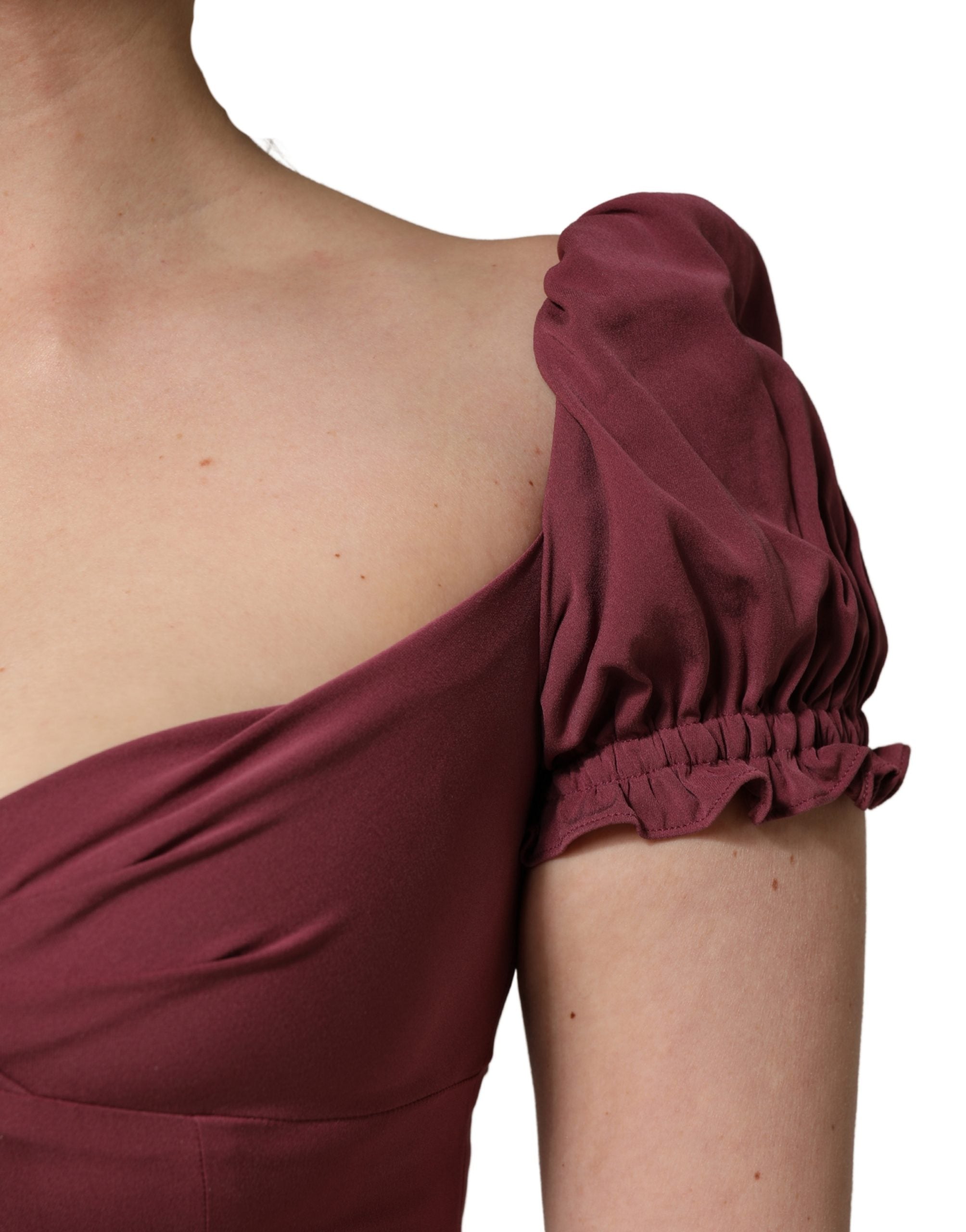 Maroon Silk Sweetheart Sheath Midi Dress - ventzia