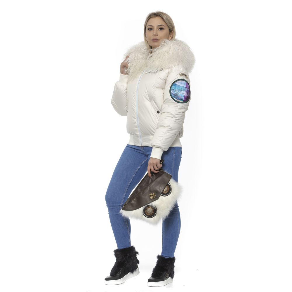 White Polyester Women Bomber Jacket - ventzia