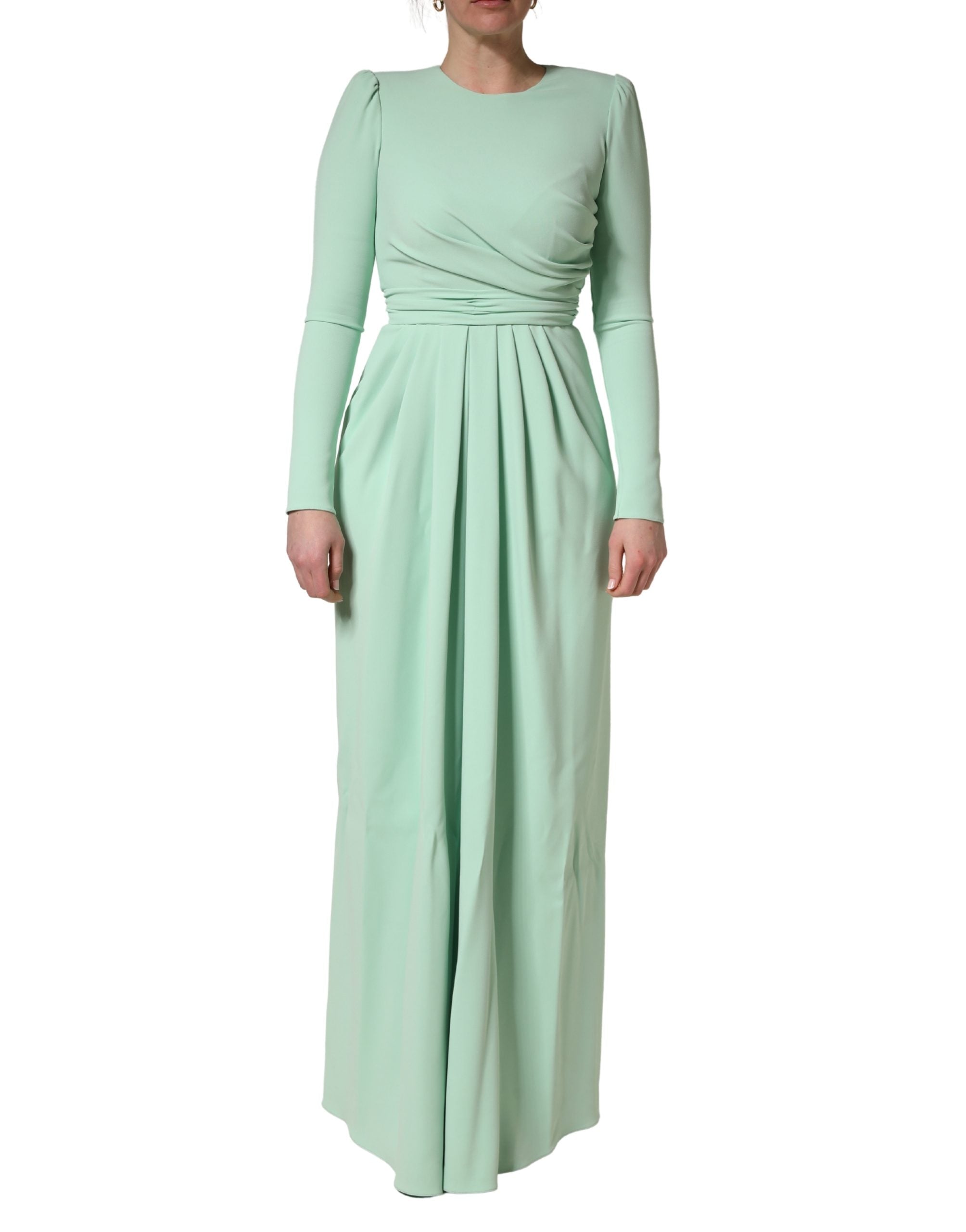 Green Viscose Long Sleeves Long Gown Dress - ventzia