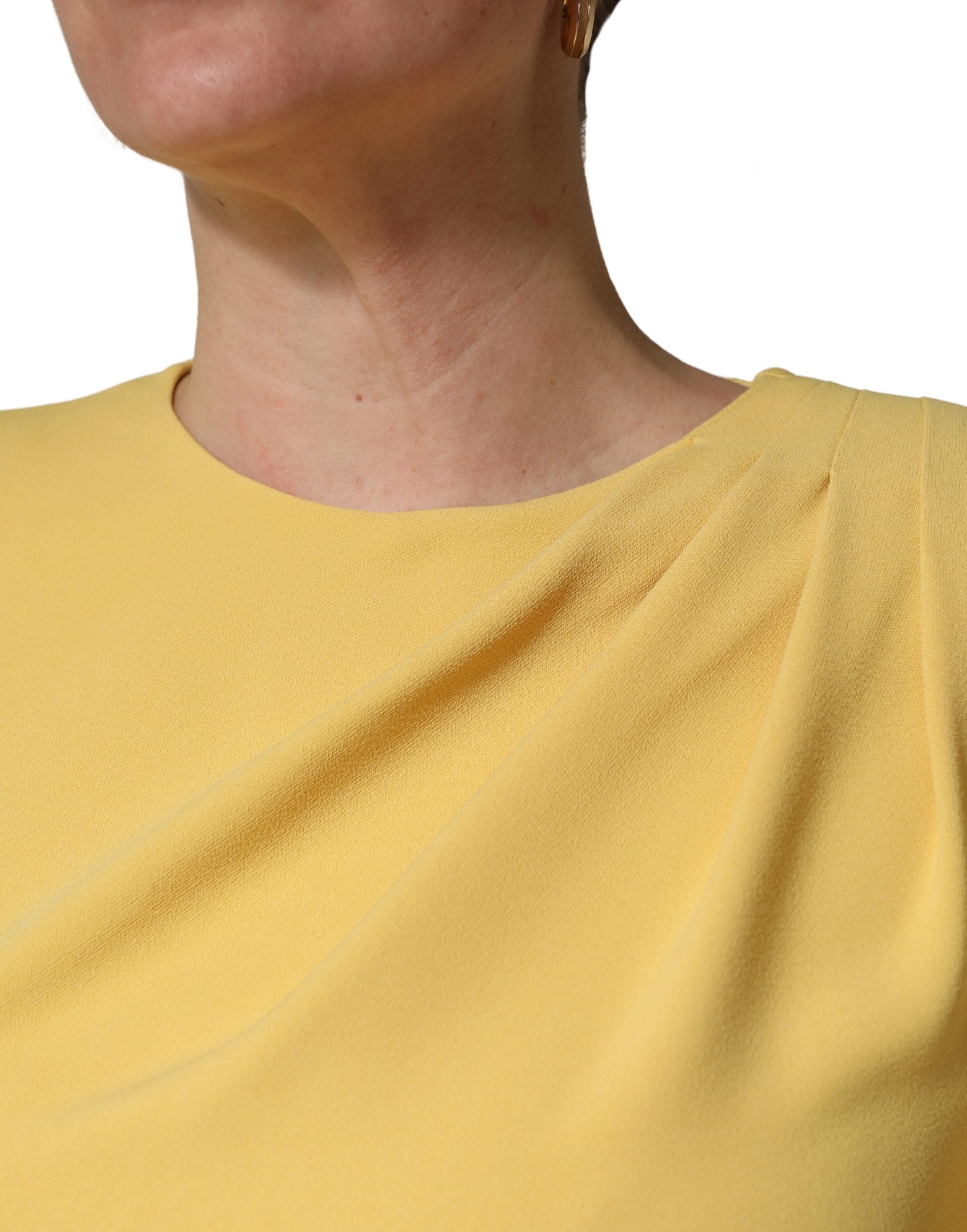 Yellow Silk Long Sleeves Sheath Midi Dress - ventzia