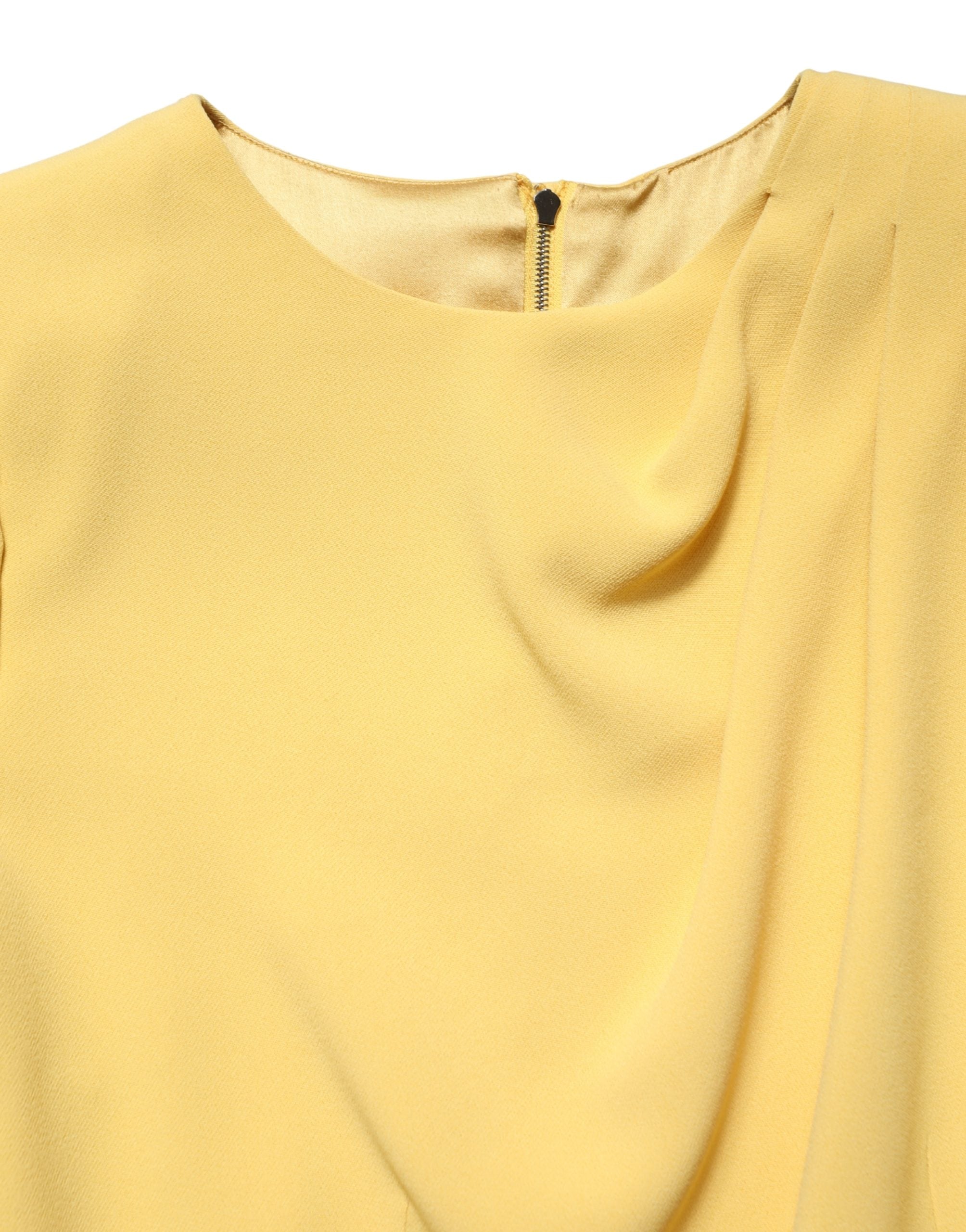 Yellow Silk Long Sleeves Sheath Midi Dress - ventzia