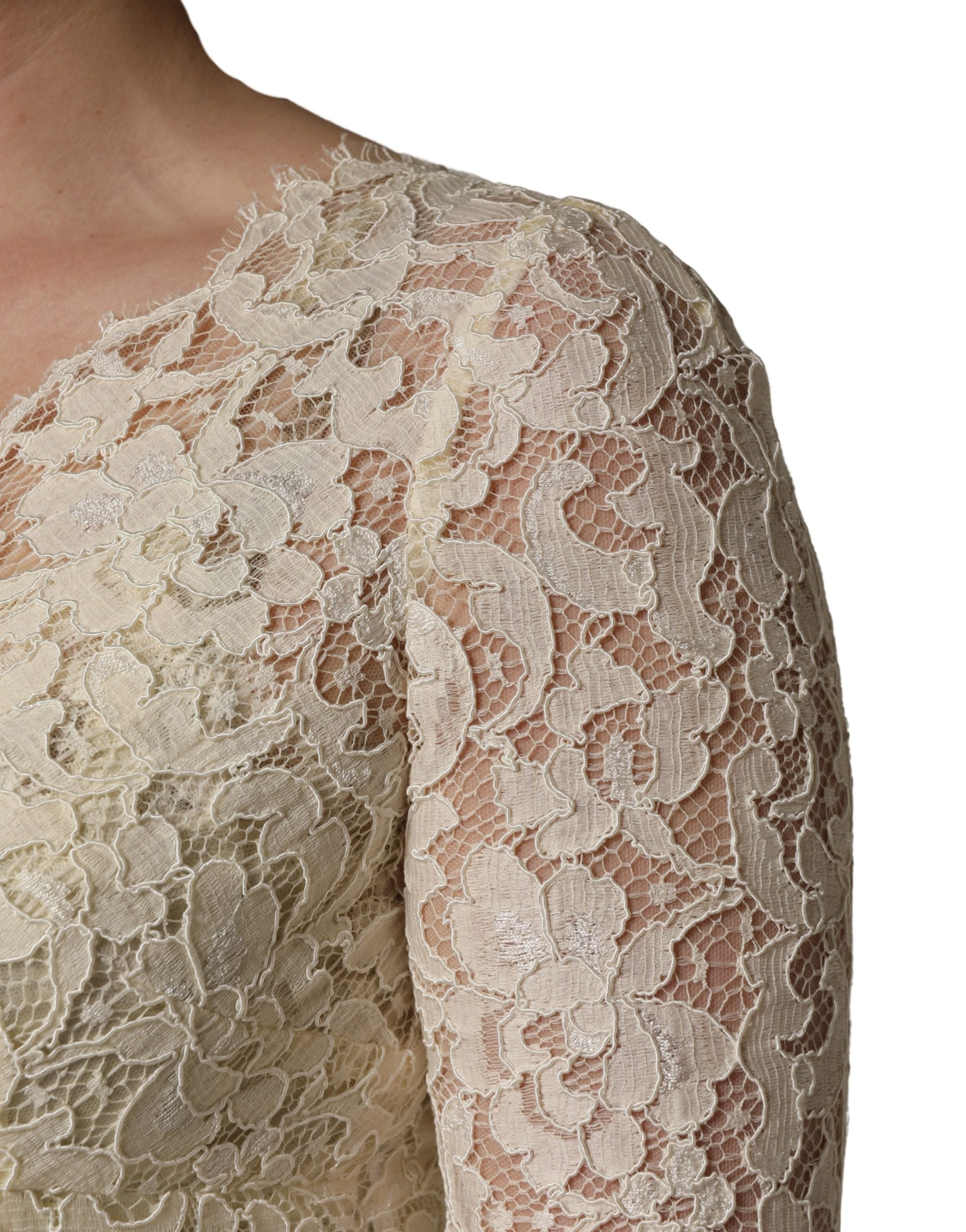 Off White Floral Lace Sheath Maxi Dress - ventzia