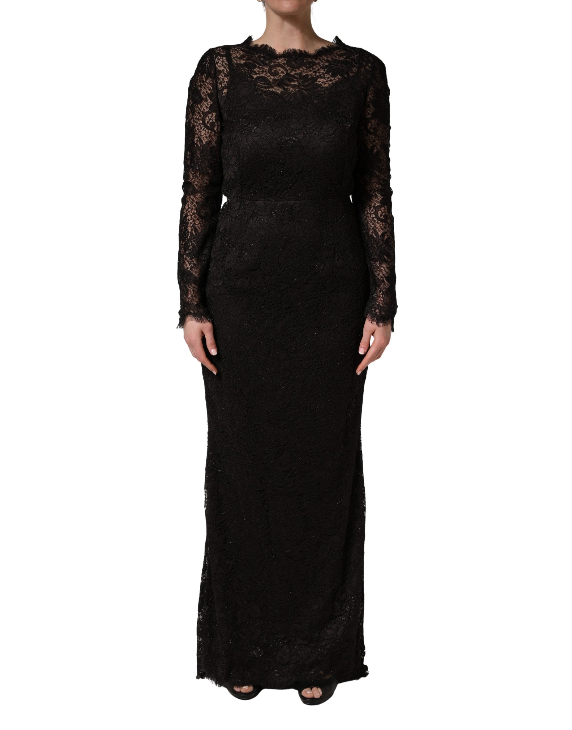 Black Floral Lace Sheath Long Maxi Dress - ventzia