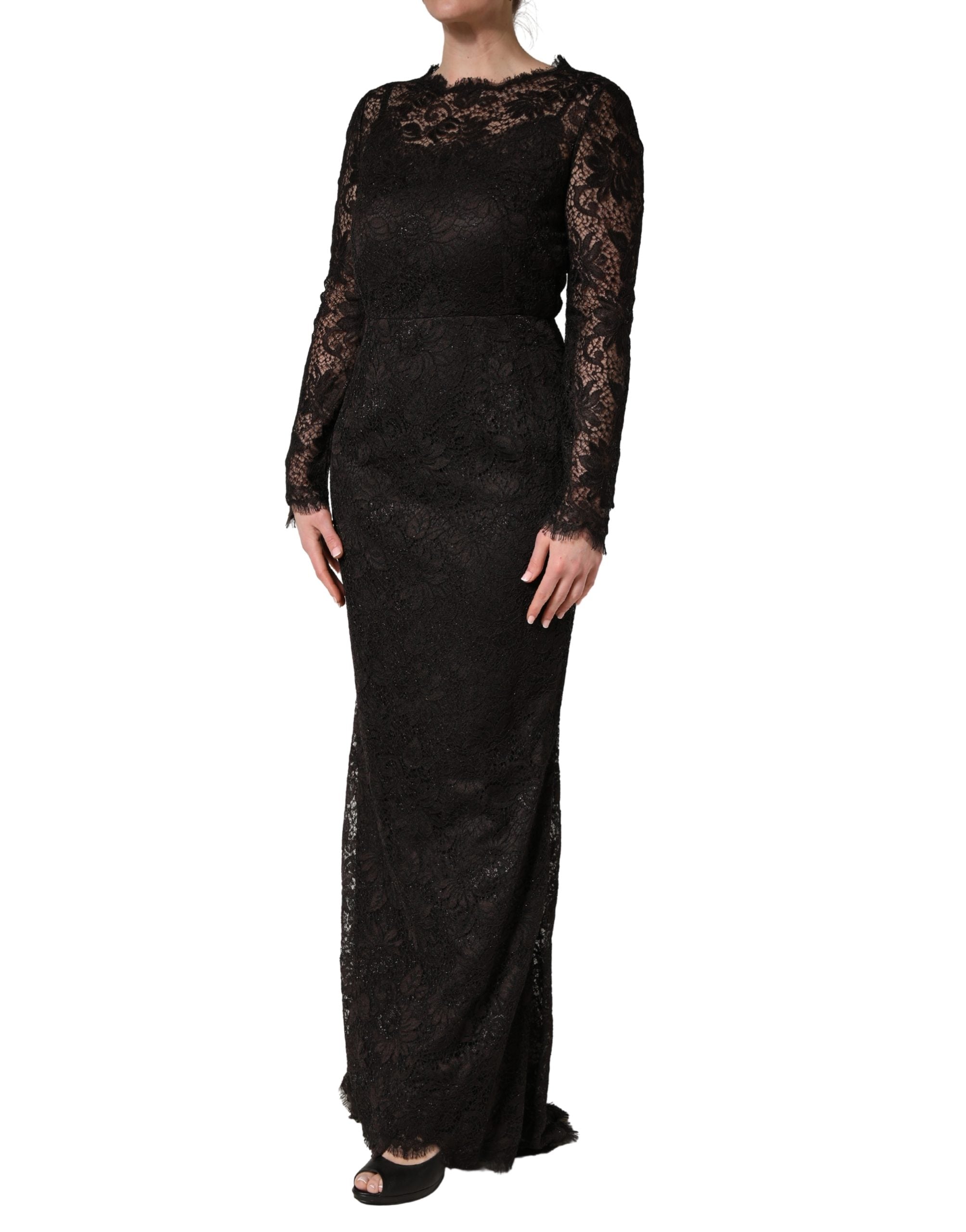 Black Floral Lace Sheath Long Maxi Dress - ventzia