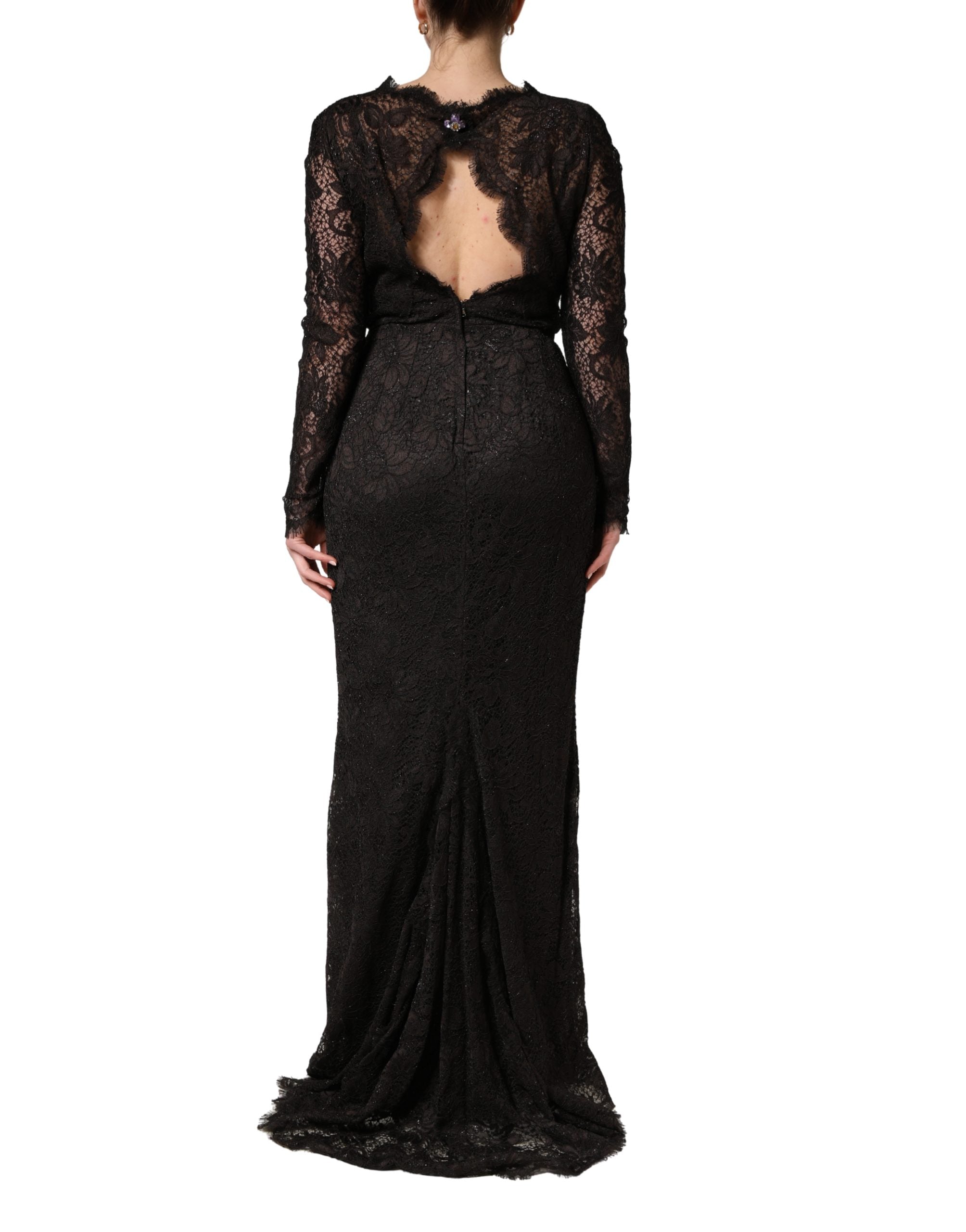 Black Floral Lace Sheath Long Maxi Dress - ventzia