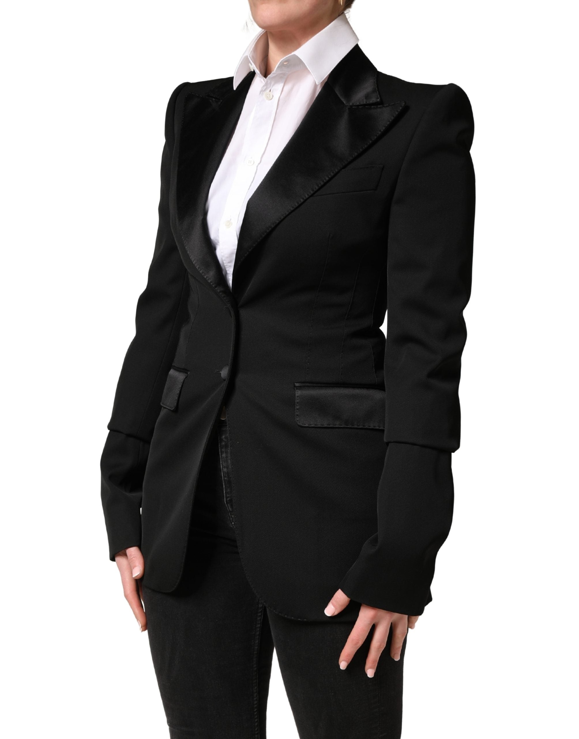 Black Wool Single Breasted Blazer Jacket - ventzia