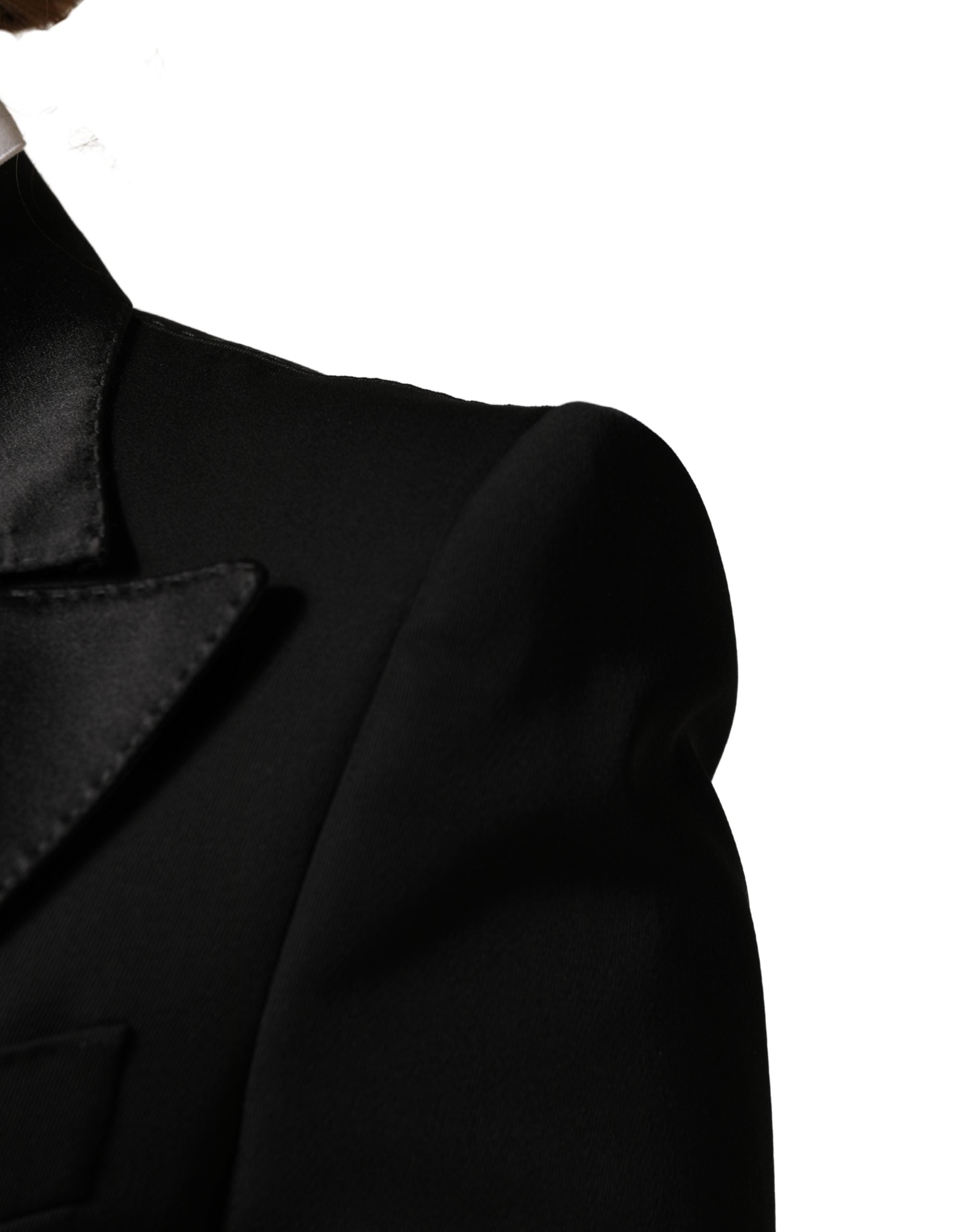 Black Wool Single Breasted Blazer Jacket - ventzia
