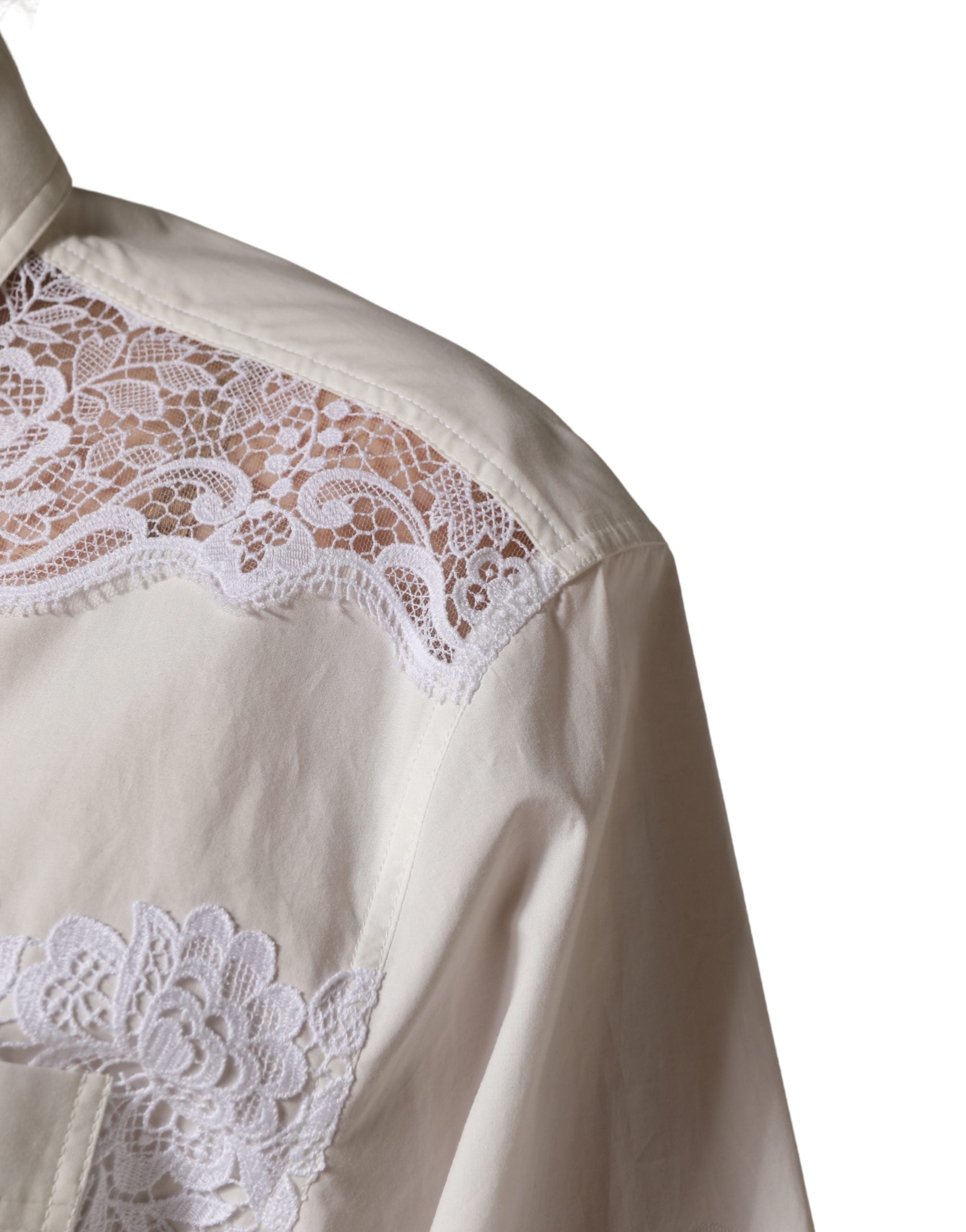 White Cotton Lace Trim Long Sleeves Jumpsuit - ventzia