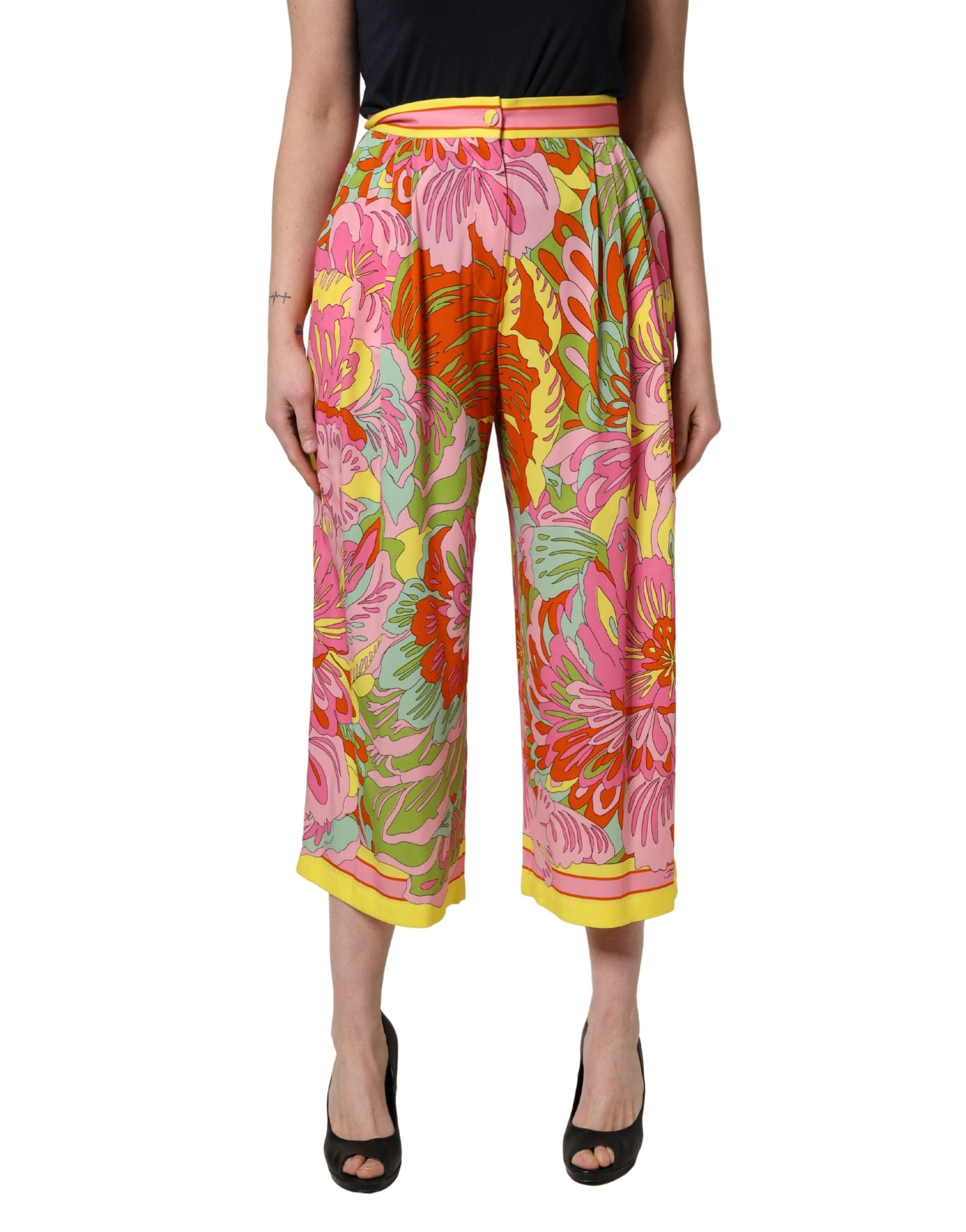 Multicolor FloralPrint Cropped Trouser Pants - ventzia