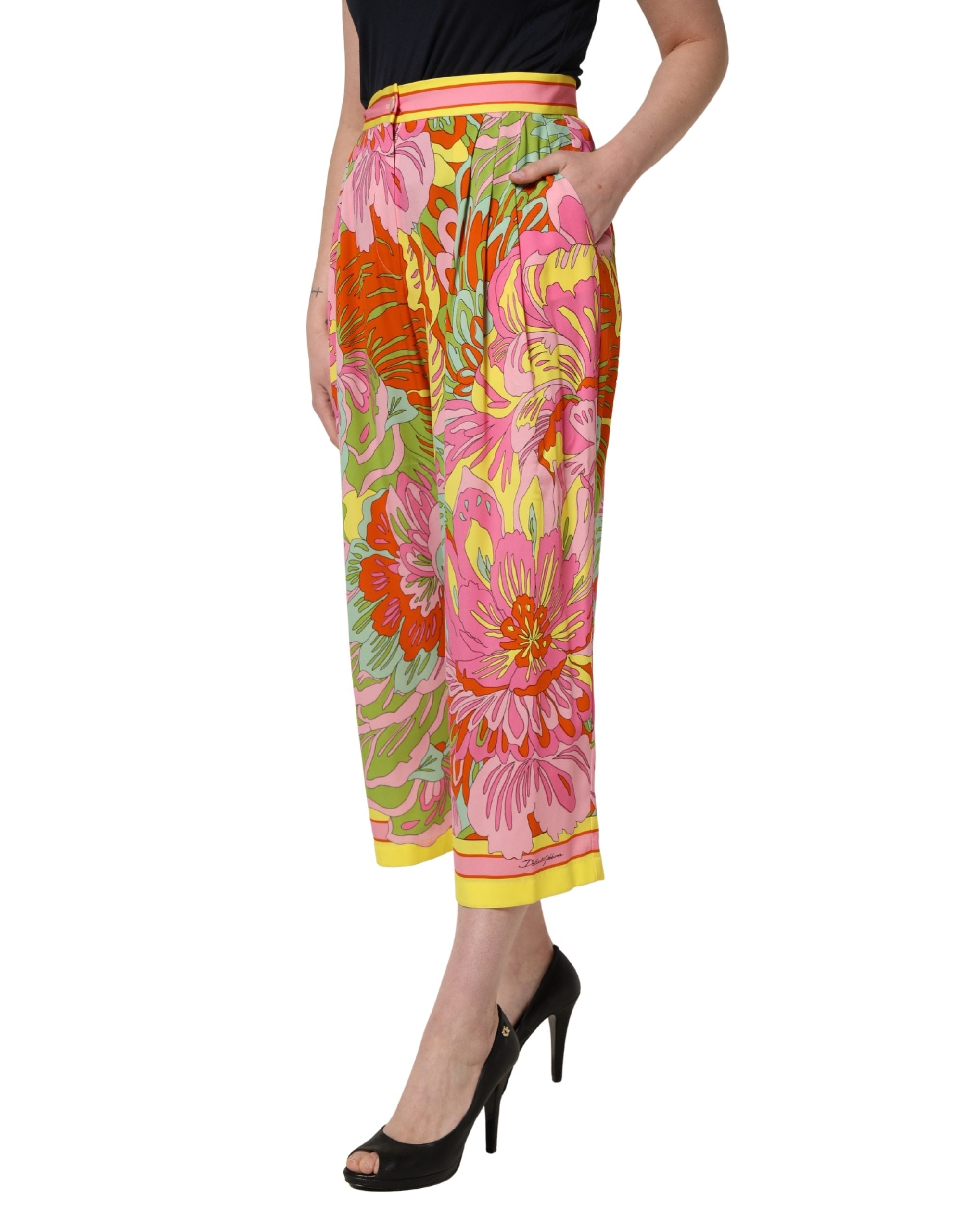Multicolor FloralPrint Cropped Trouser Pants - ventzia