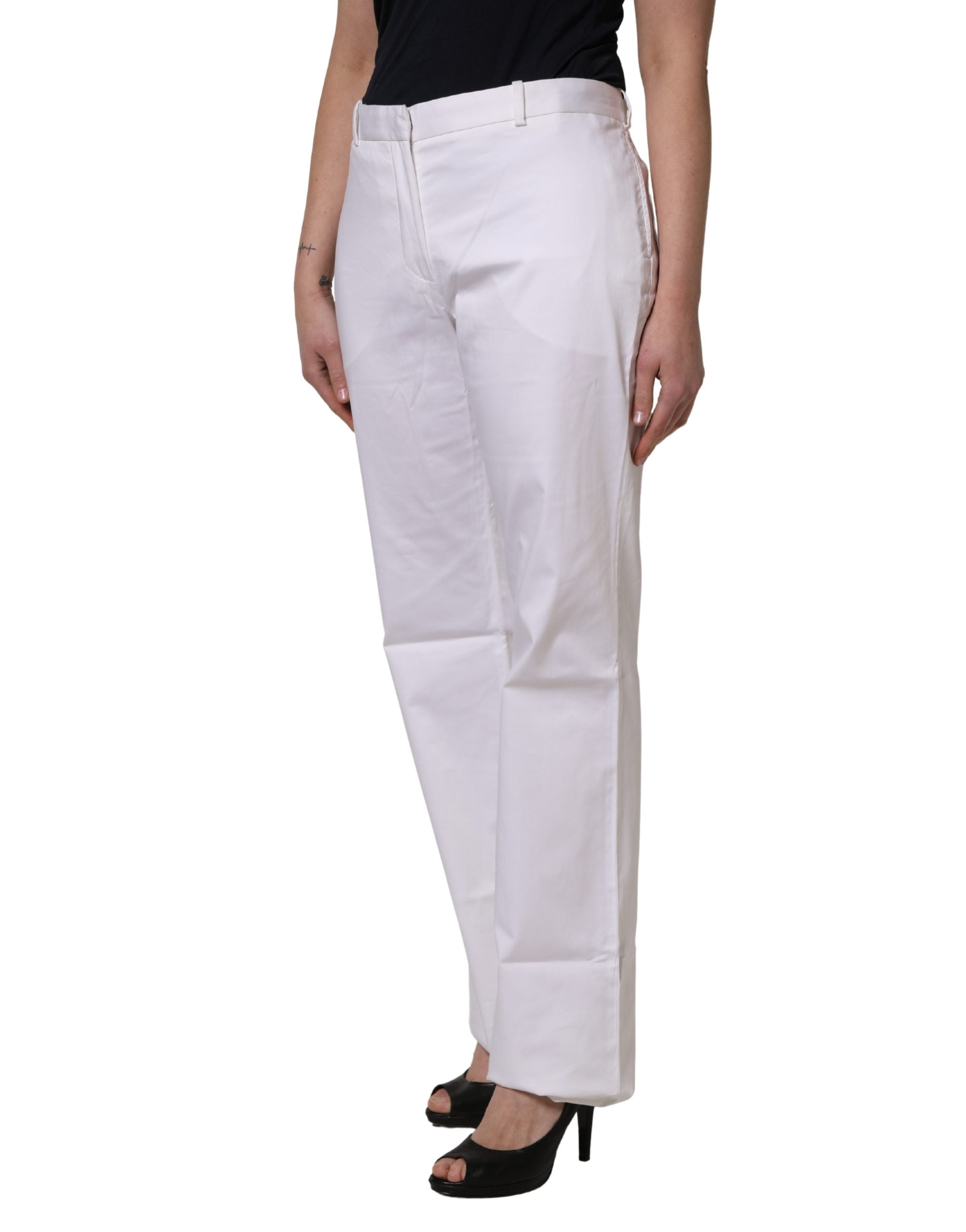 White Mid Waist Straight Chino Women Trouser Pants - ventzia