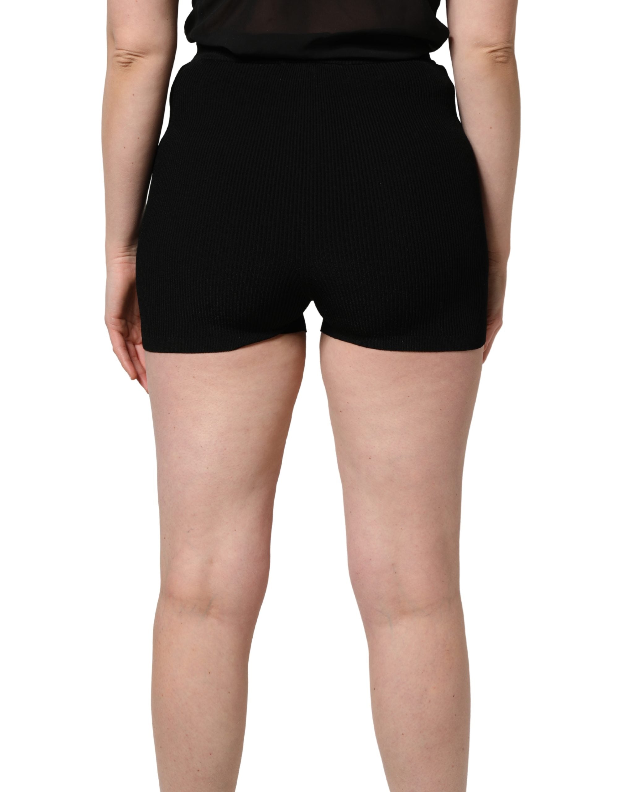 Black Viscose High Waisted Hot Pants Shorts - ventzia