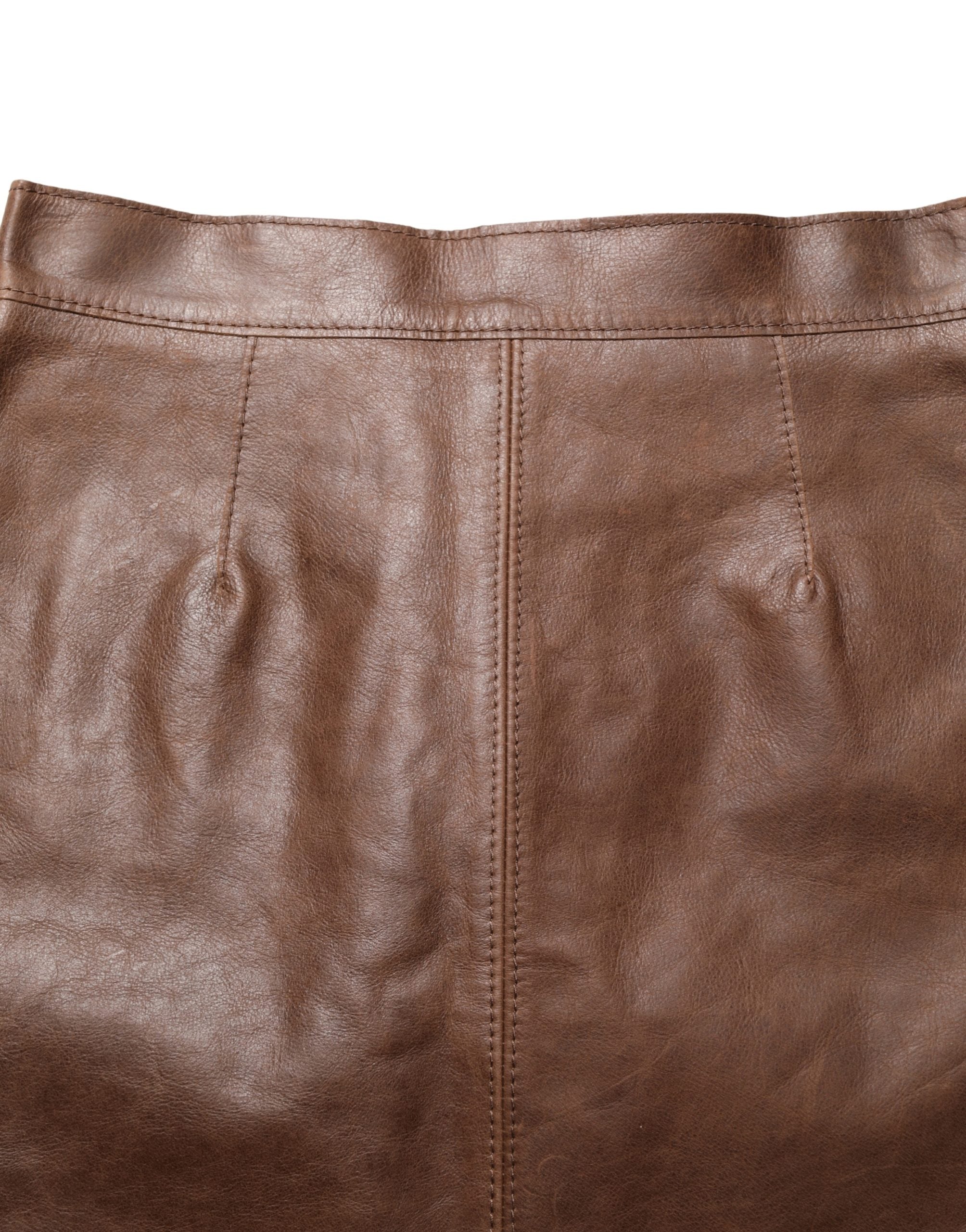 Brown Leather High Waist Bodycon Mini Skirt - ventzia