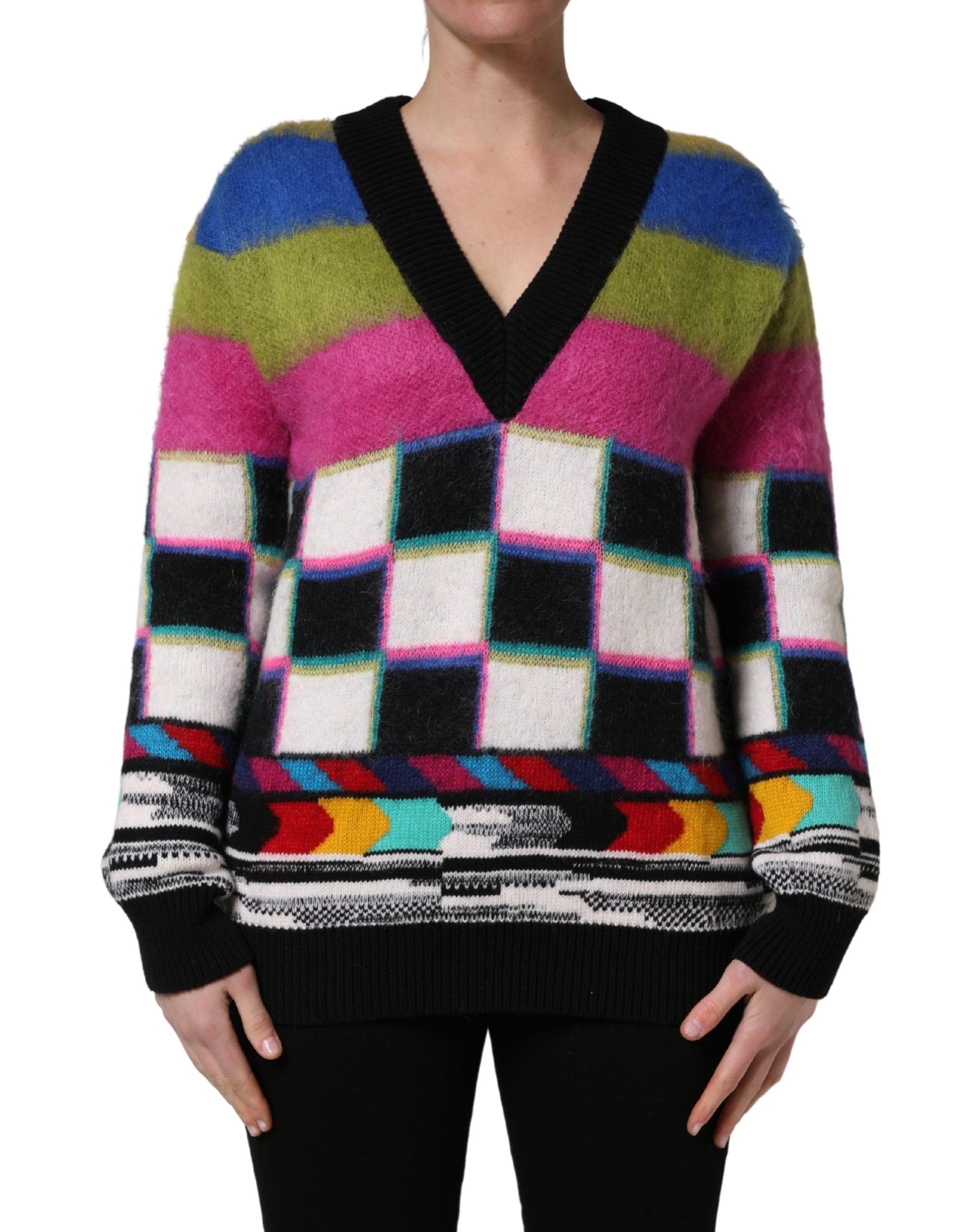 Multicolor Stripes V-neck Pullover Sweater - ventzia