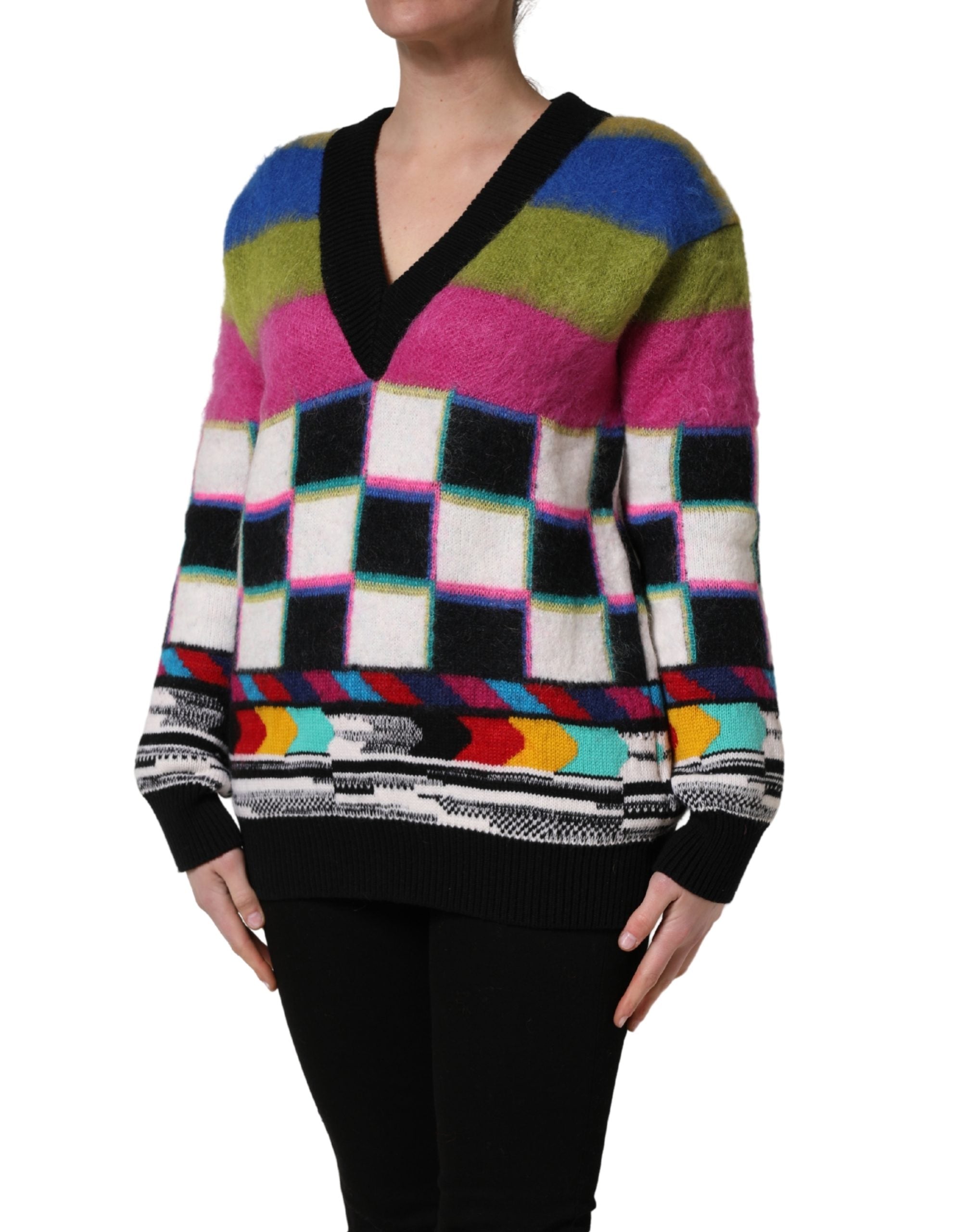 Multicolor Stripes V-neck Pullover Sweater - ventzia