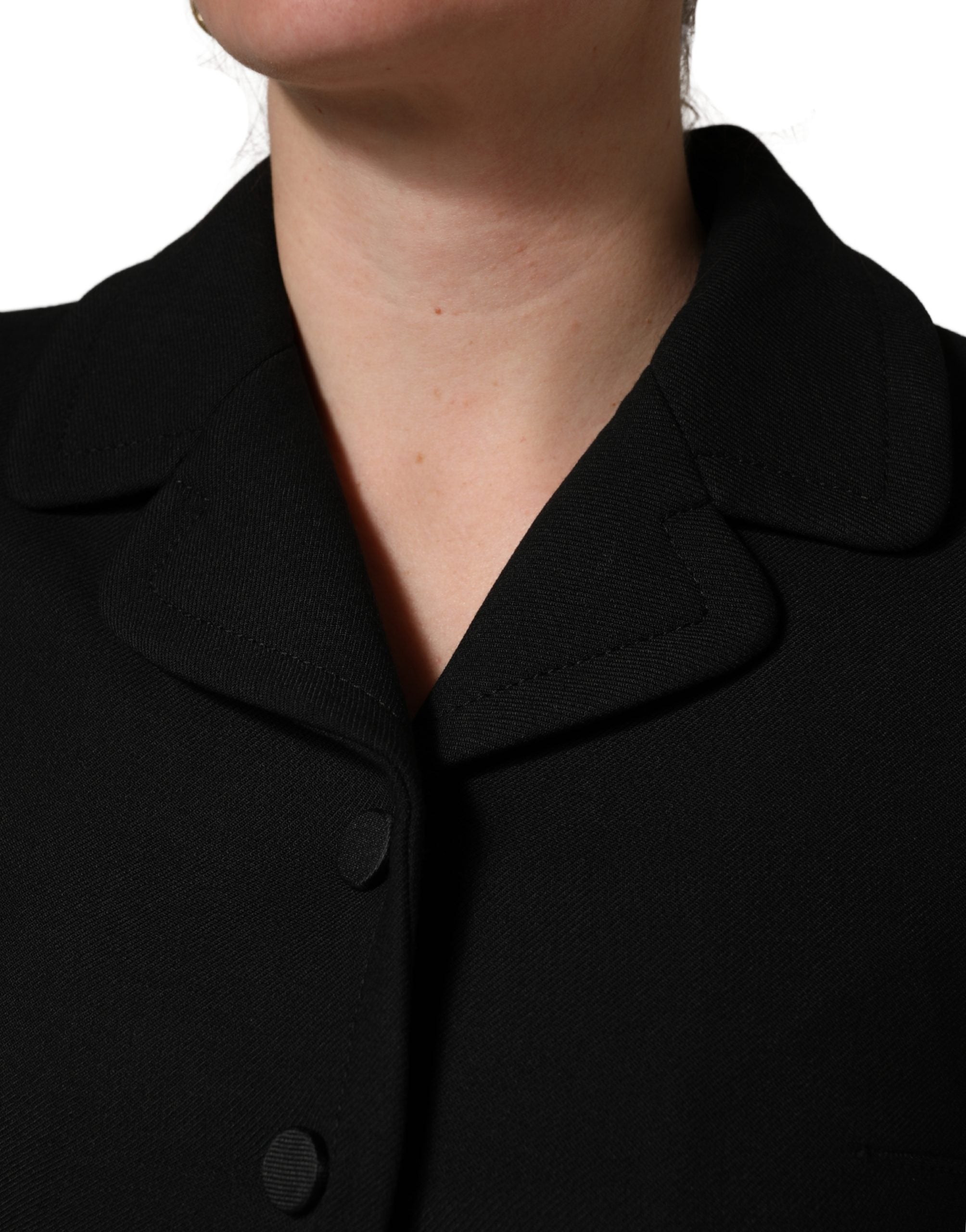 Black Collared Short Sleeves Cropped Blouse Top - ventzia