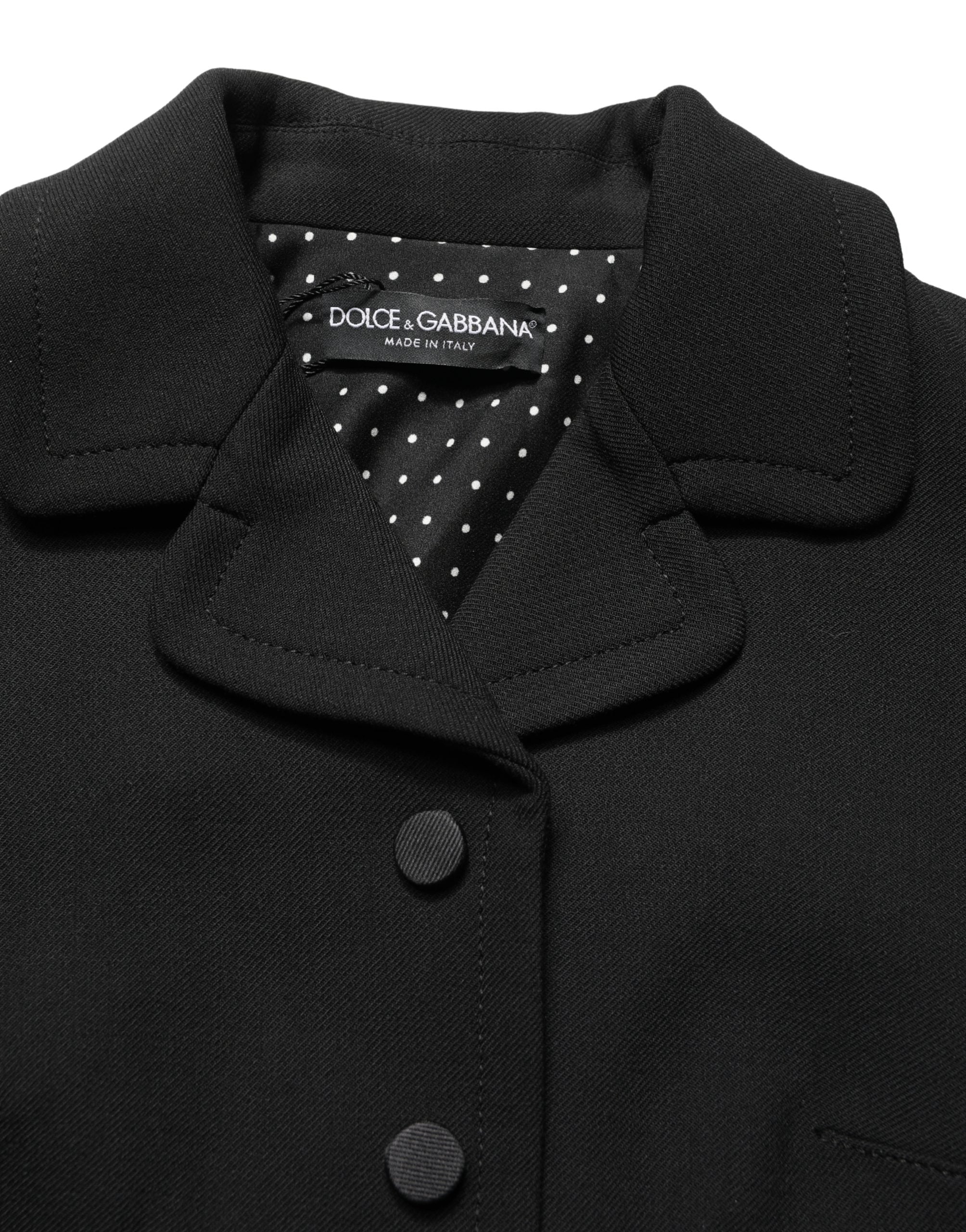 Black Collared Short Sleeves Cropped Blouse Top - ventzia