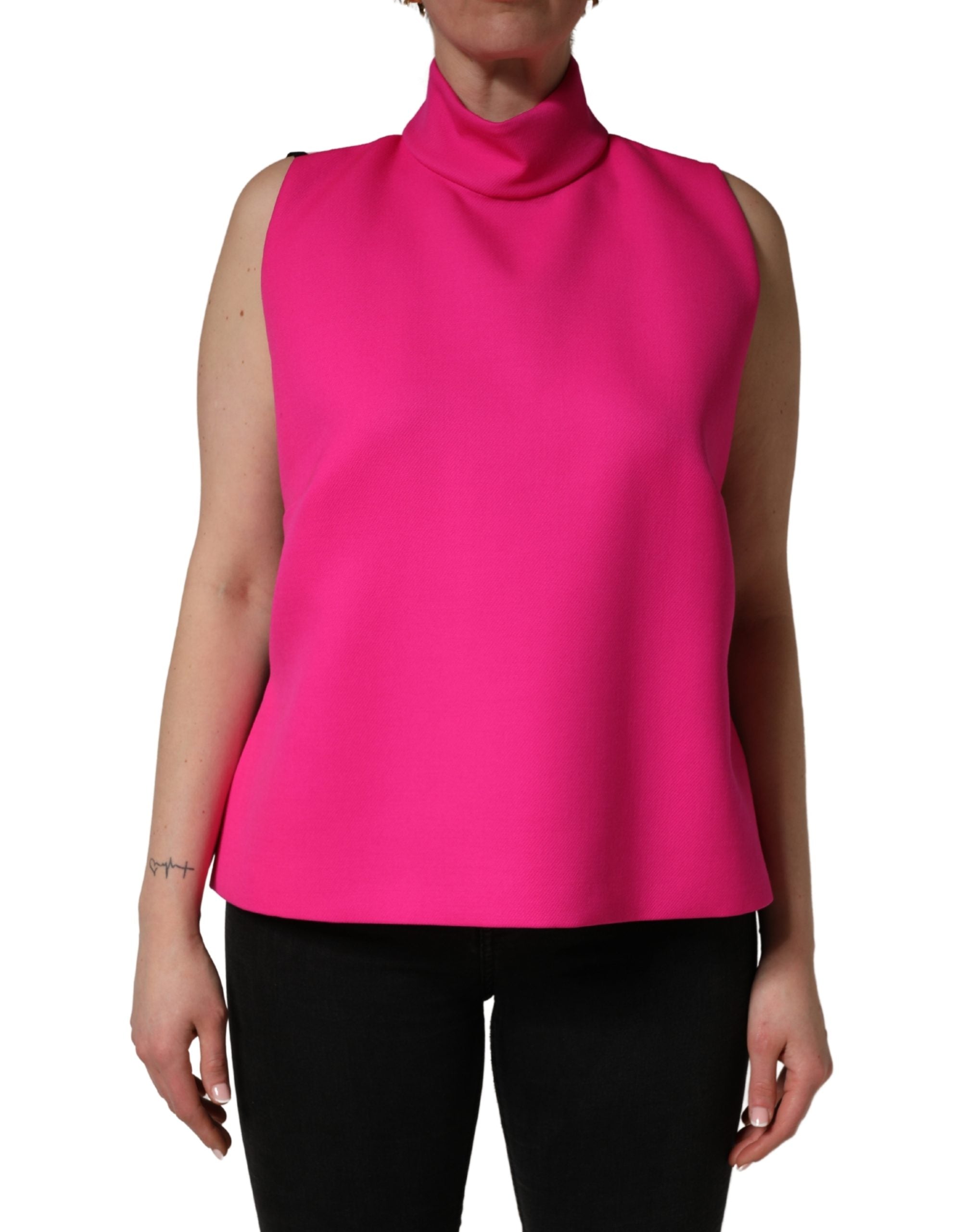 Hot Pink Wool Backless Sleeveless Tank Top - ventzia