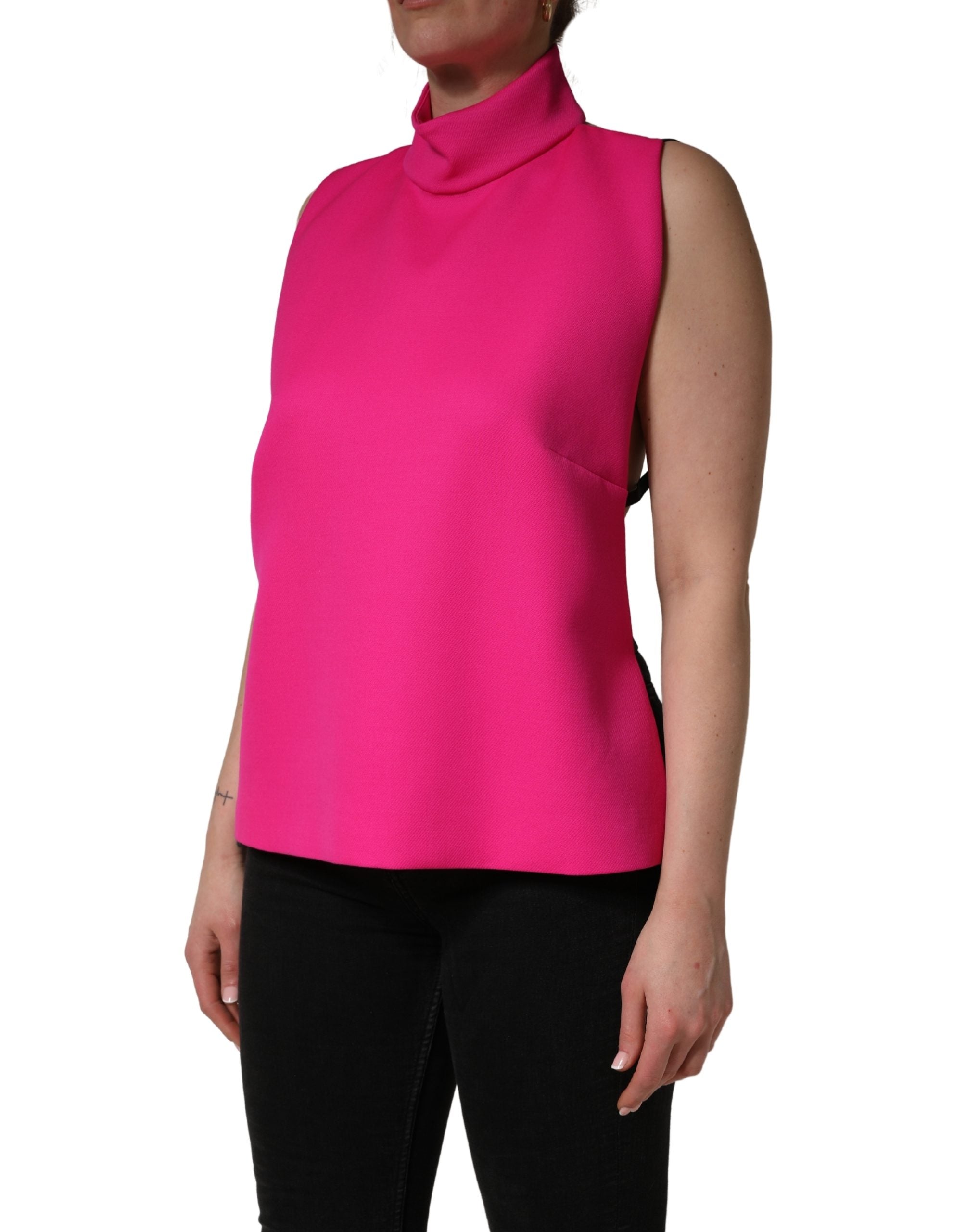 Hot Pink Wool Backless Sleeveless Tank Top - ventzia