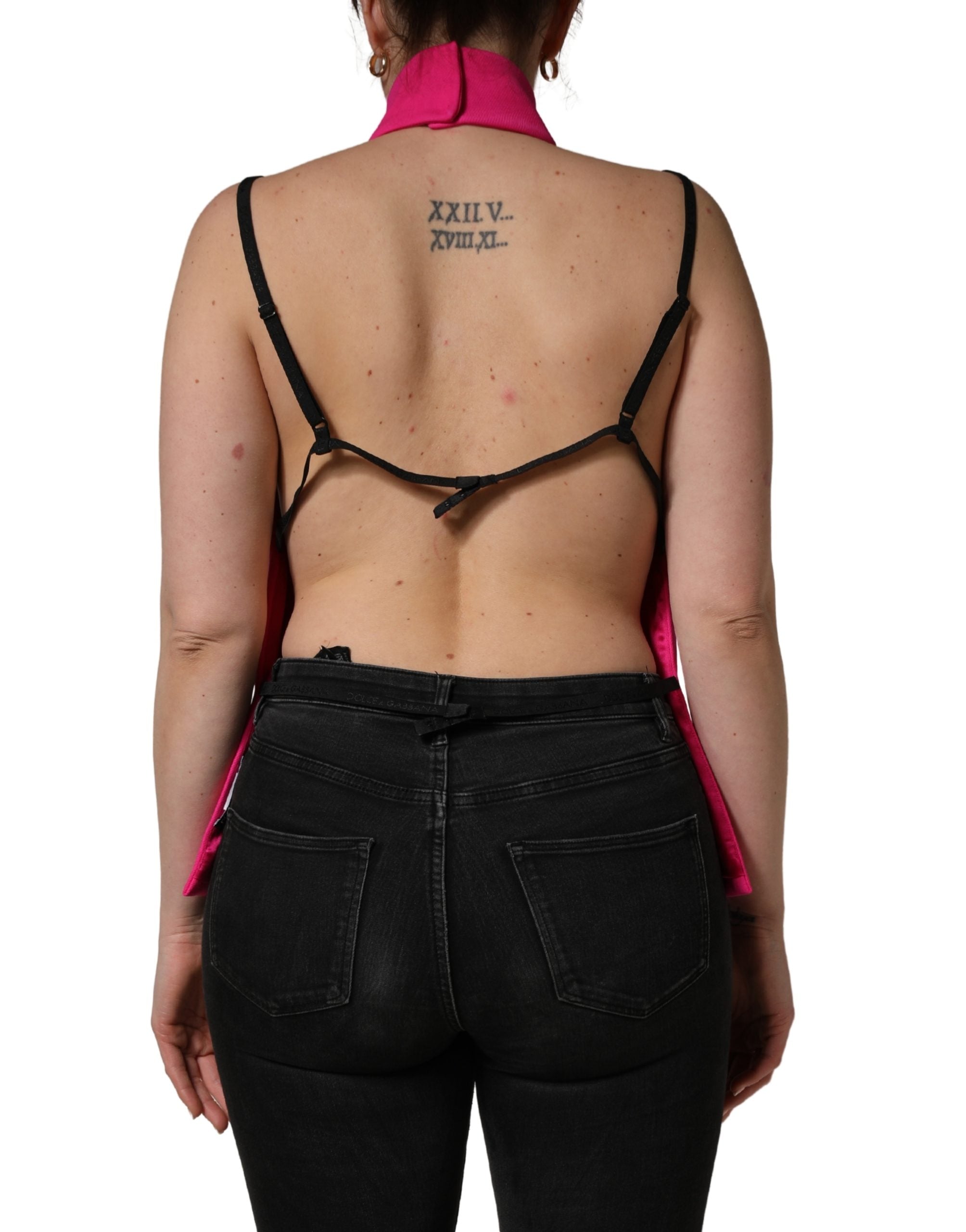 Hot Pink Wool Backless Sleeveless Tank Top - ventzia