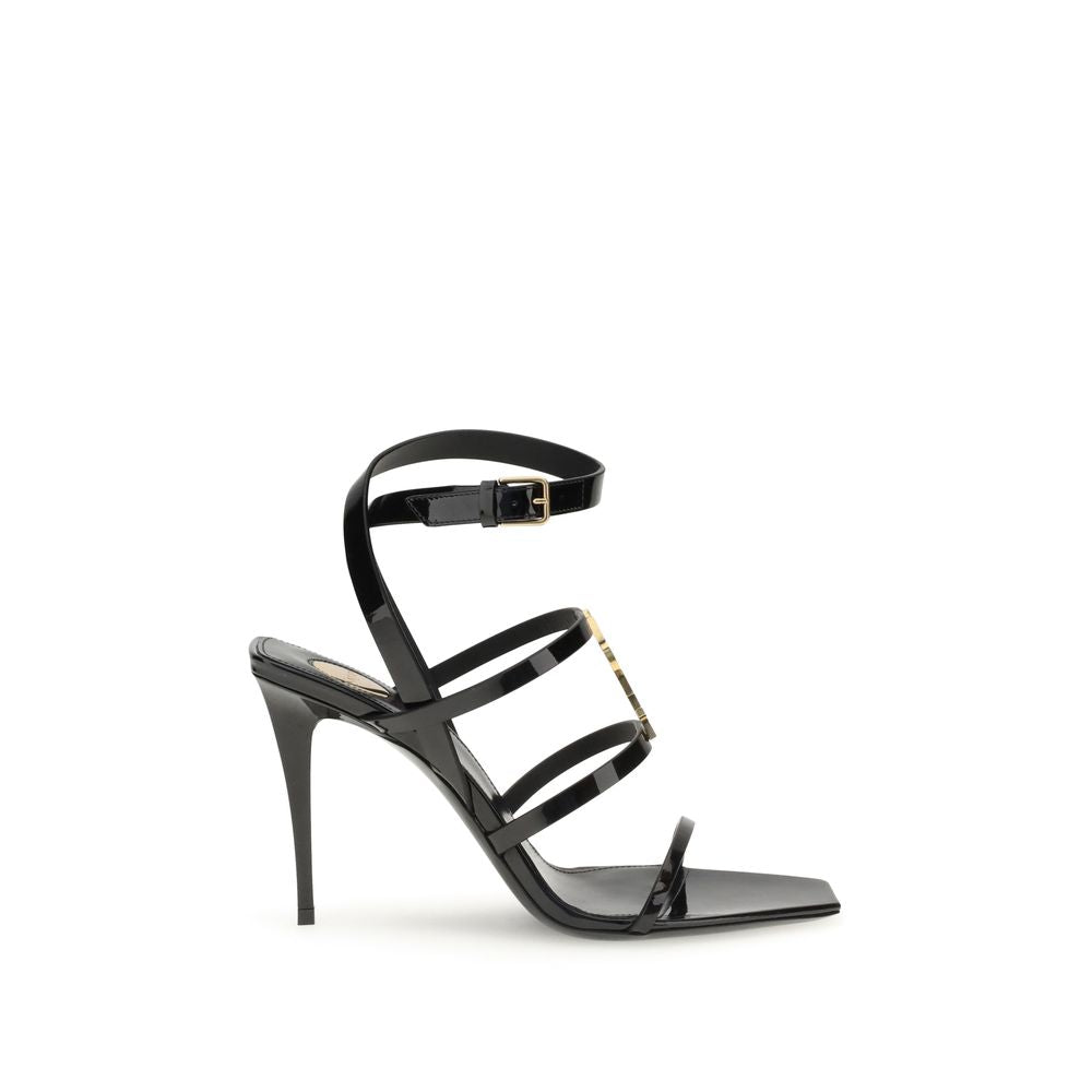 Black Calf Leather Bos Taurus Stiletto Heel Sandals - ventzia