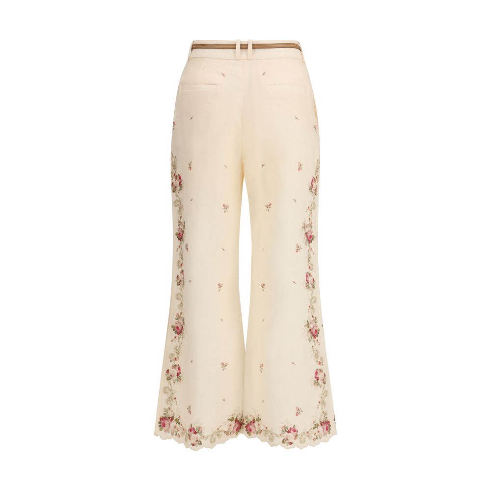 Beige Cotton Flared Pants - ventzia