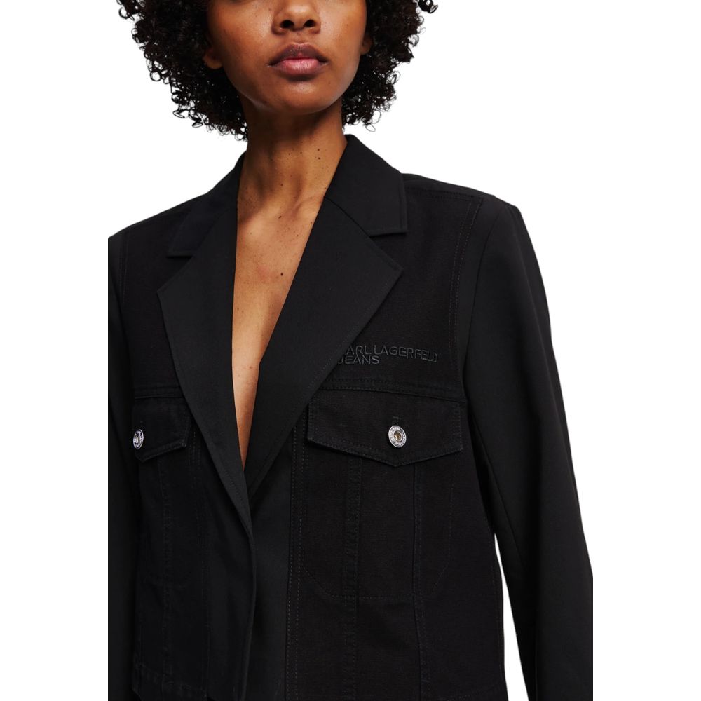 Black Polyester Blazer - ventzia