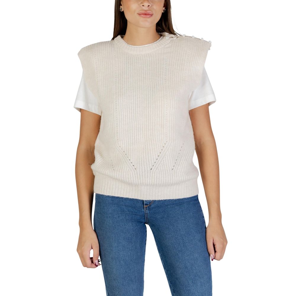 Cream Polyester Sleeveles Sweater - ventzia