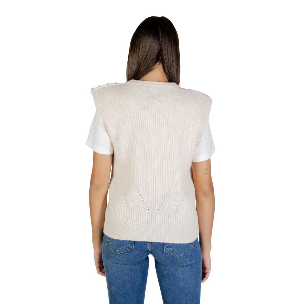 Cream Polyester Sleeveles Sweater - ventzia