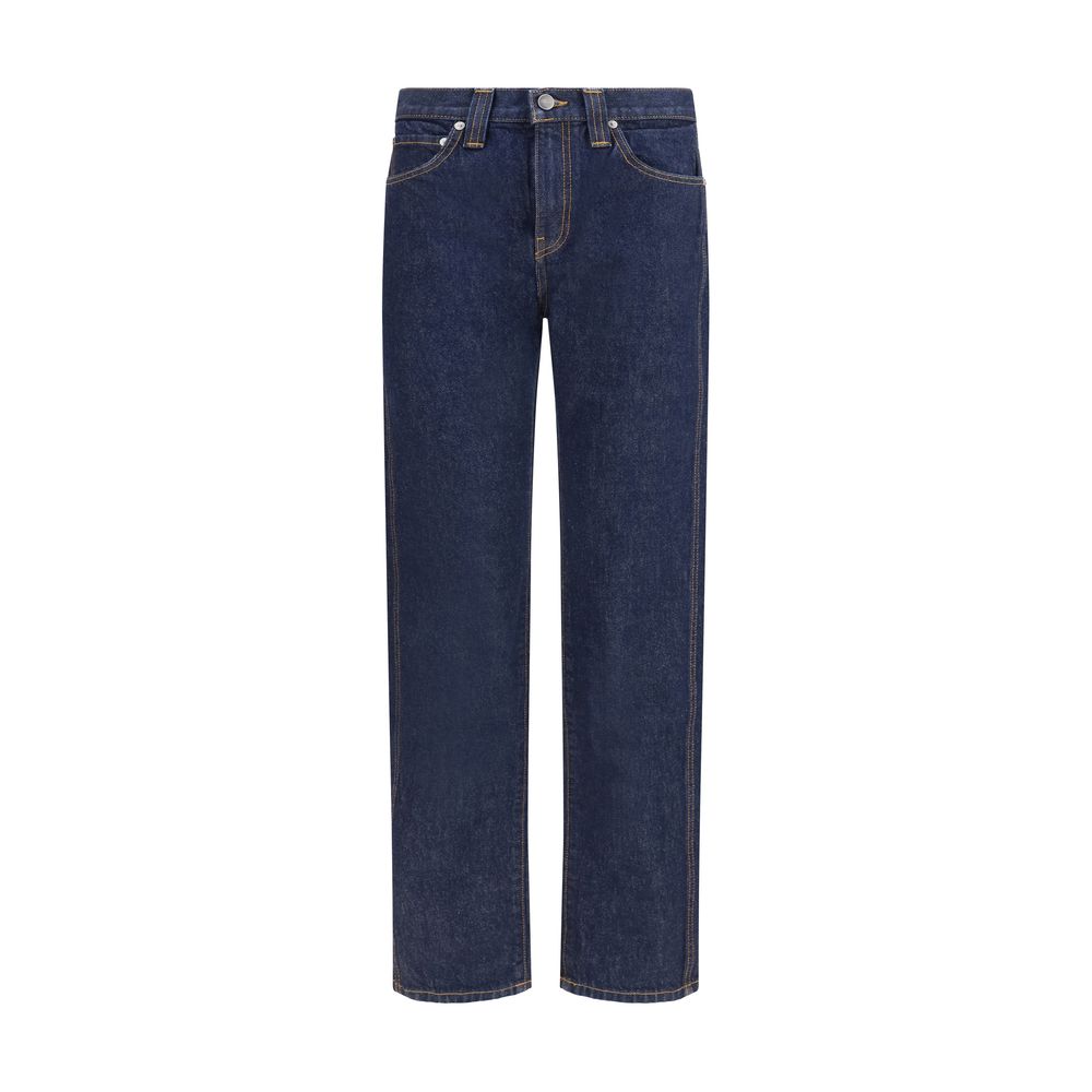 Blue Cotton Straight-Leg Jeans - ventzia