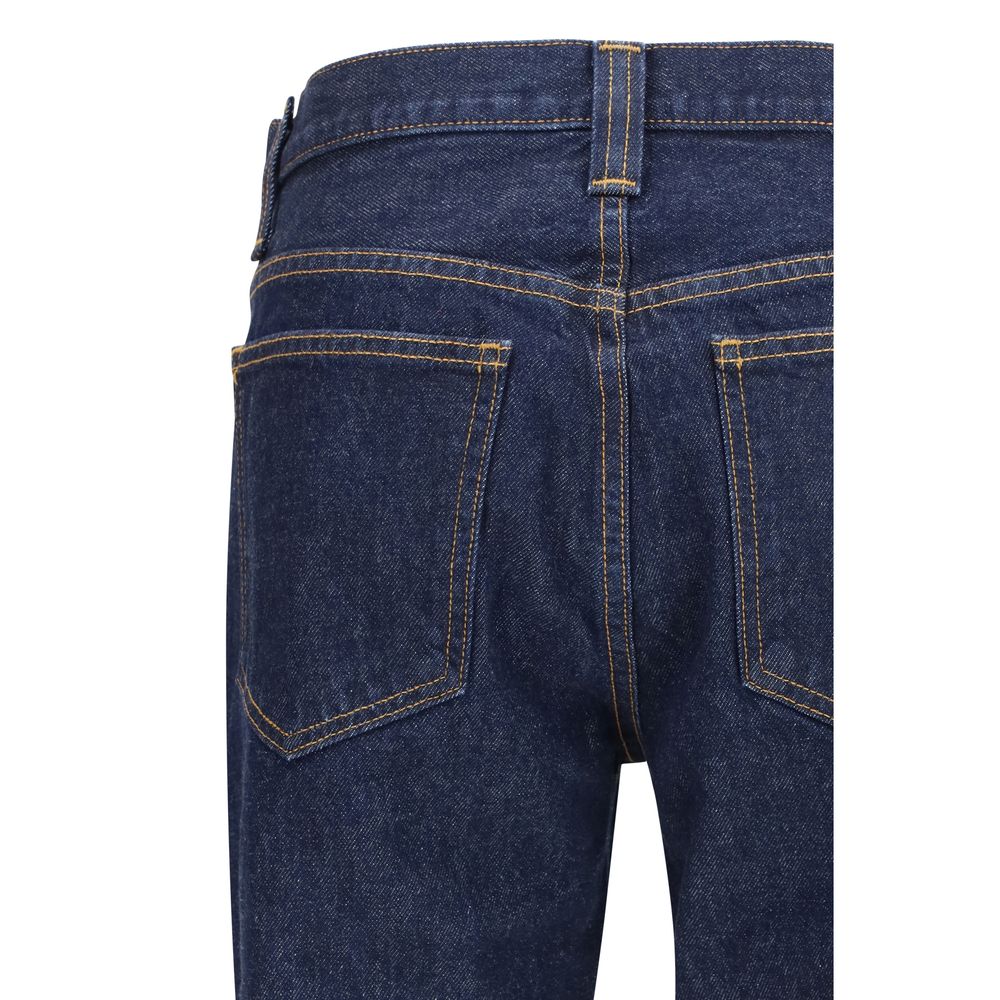 Blue Cotton Straight-Leg Jeans - ventzia