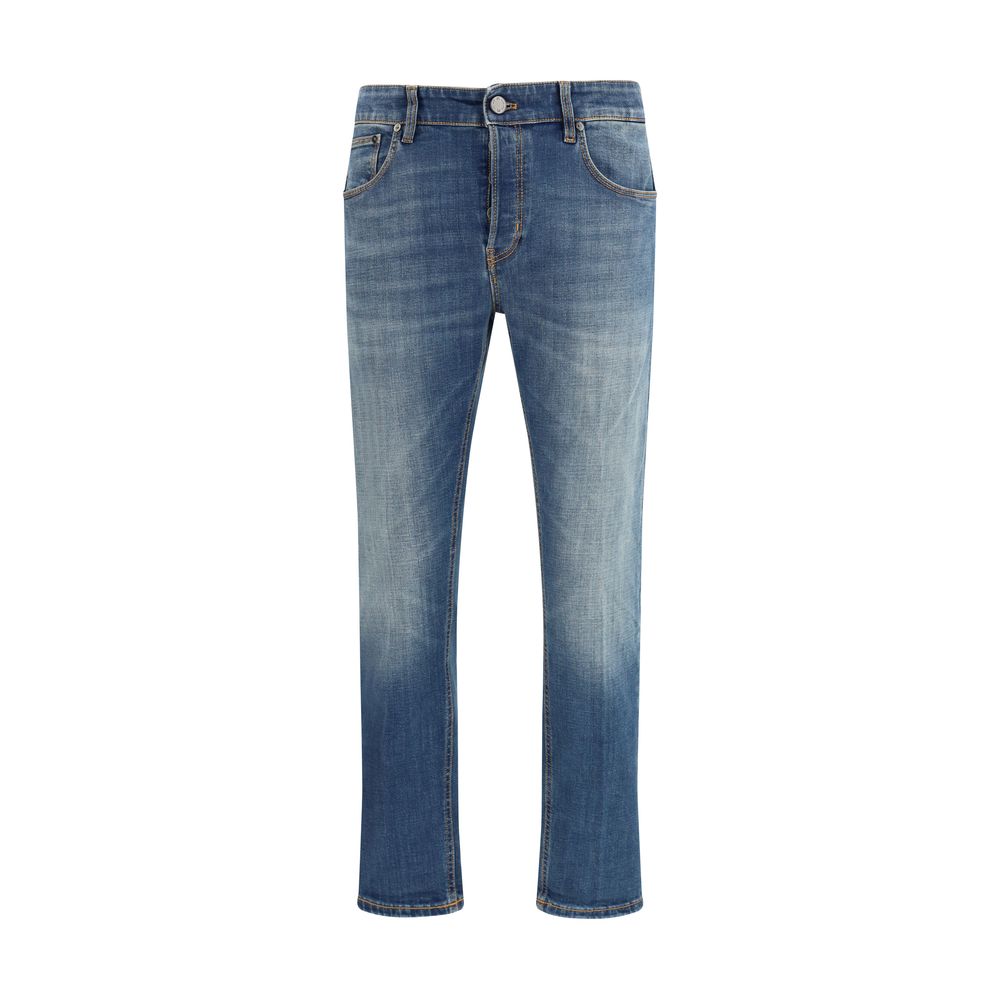 Blue Cotton Tapered Jeans - ventzia