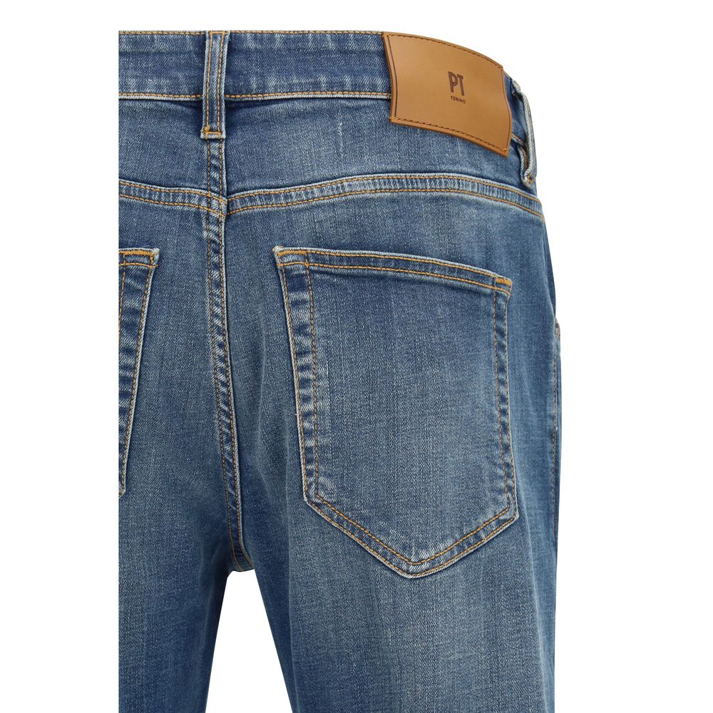 Blue Cotton Tapered Jeans - ventzia