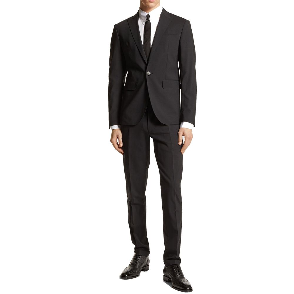 Black Elastane Two-Piece Suit - ventzia