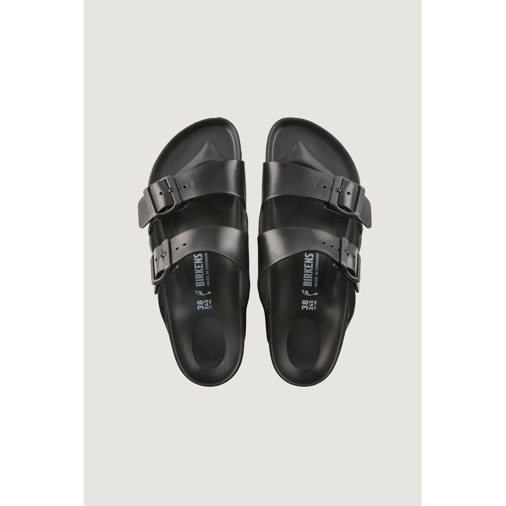 Black Polyester Flat Sandals - ventzia