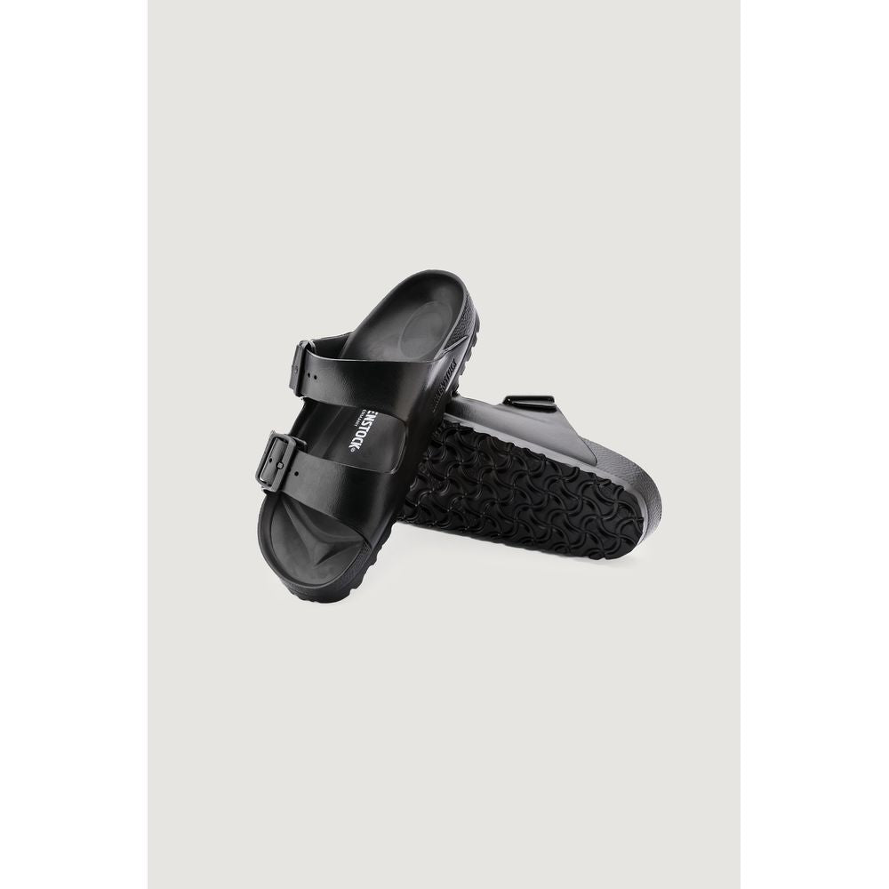 Black Polyester Flat Sandals - ventzia