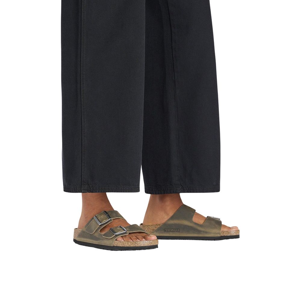 Bicolor Leather Flat Sandals - ventzia