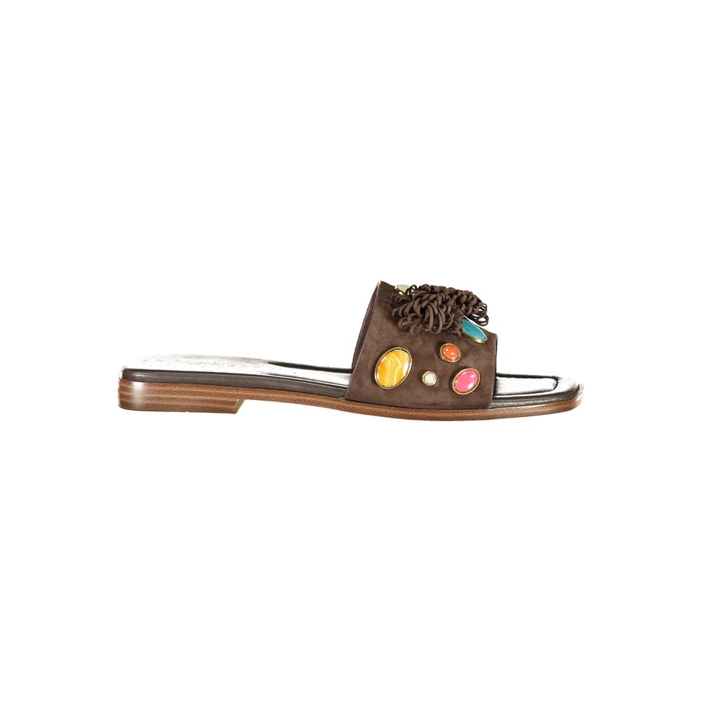 Marrone Leather Women Slipper - ventzia