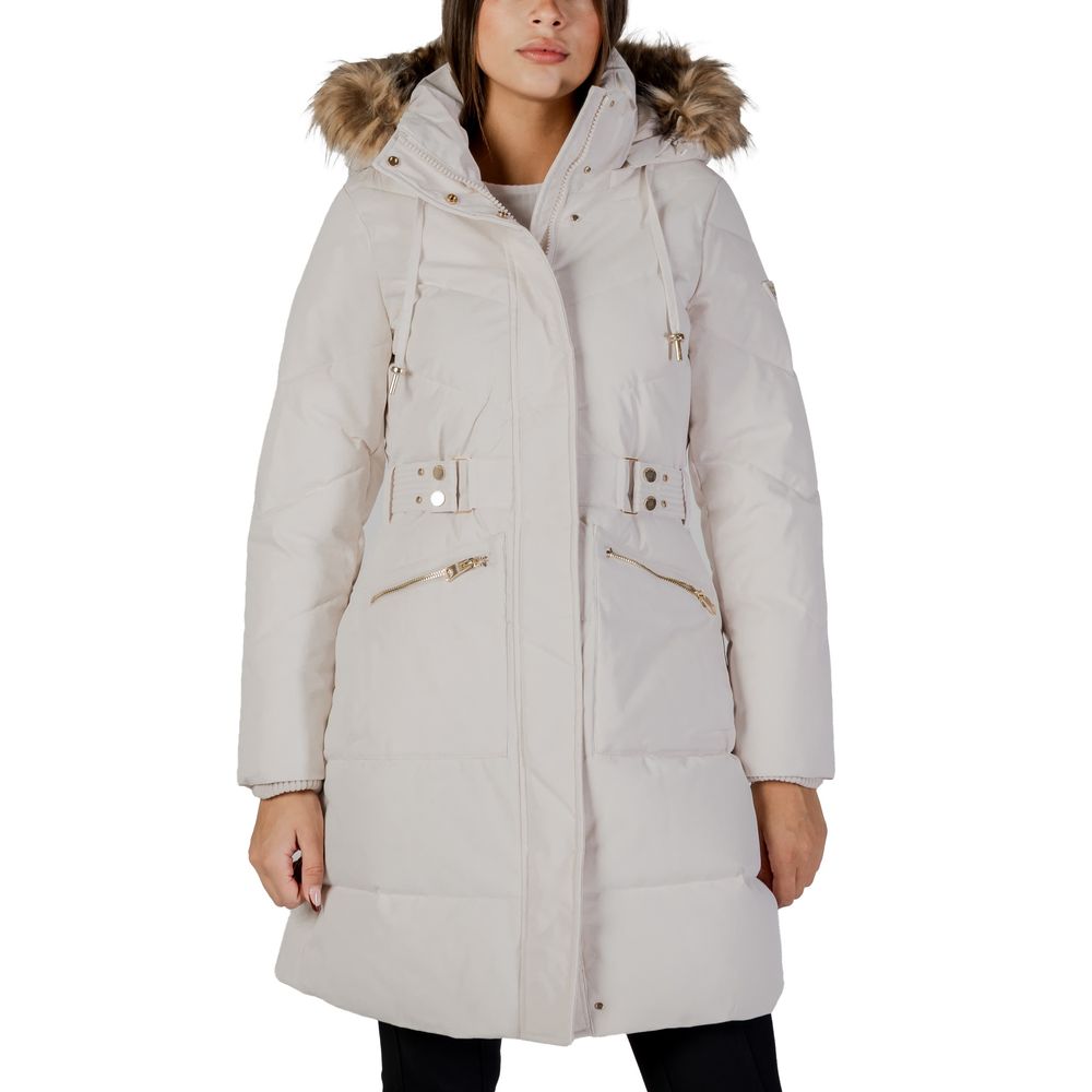 Cream Polyester Coat - ventzia