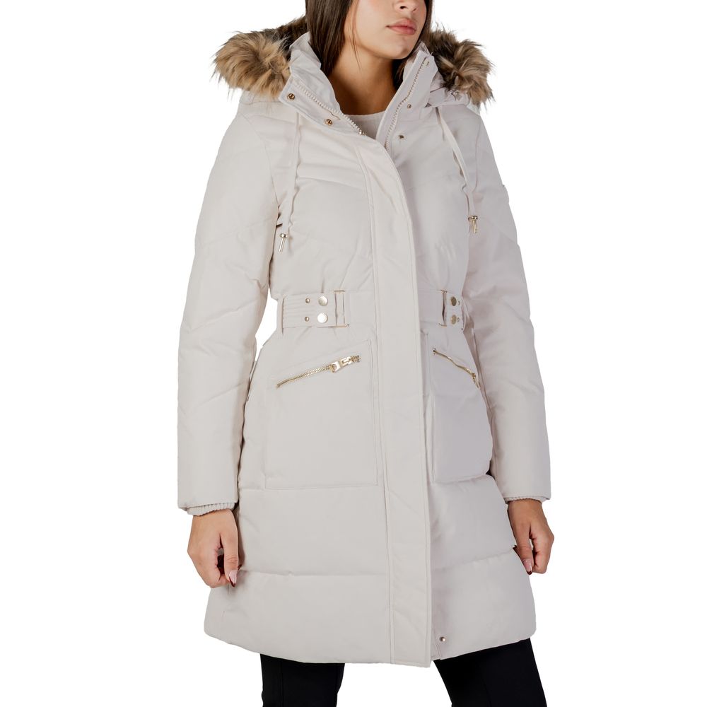 Cream Polyester Coat - ventzia