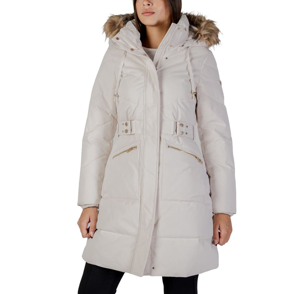 Cream Polyester Coat - ventzia
