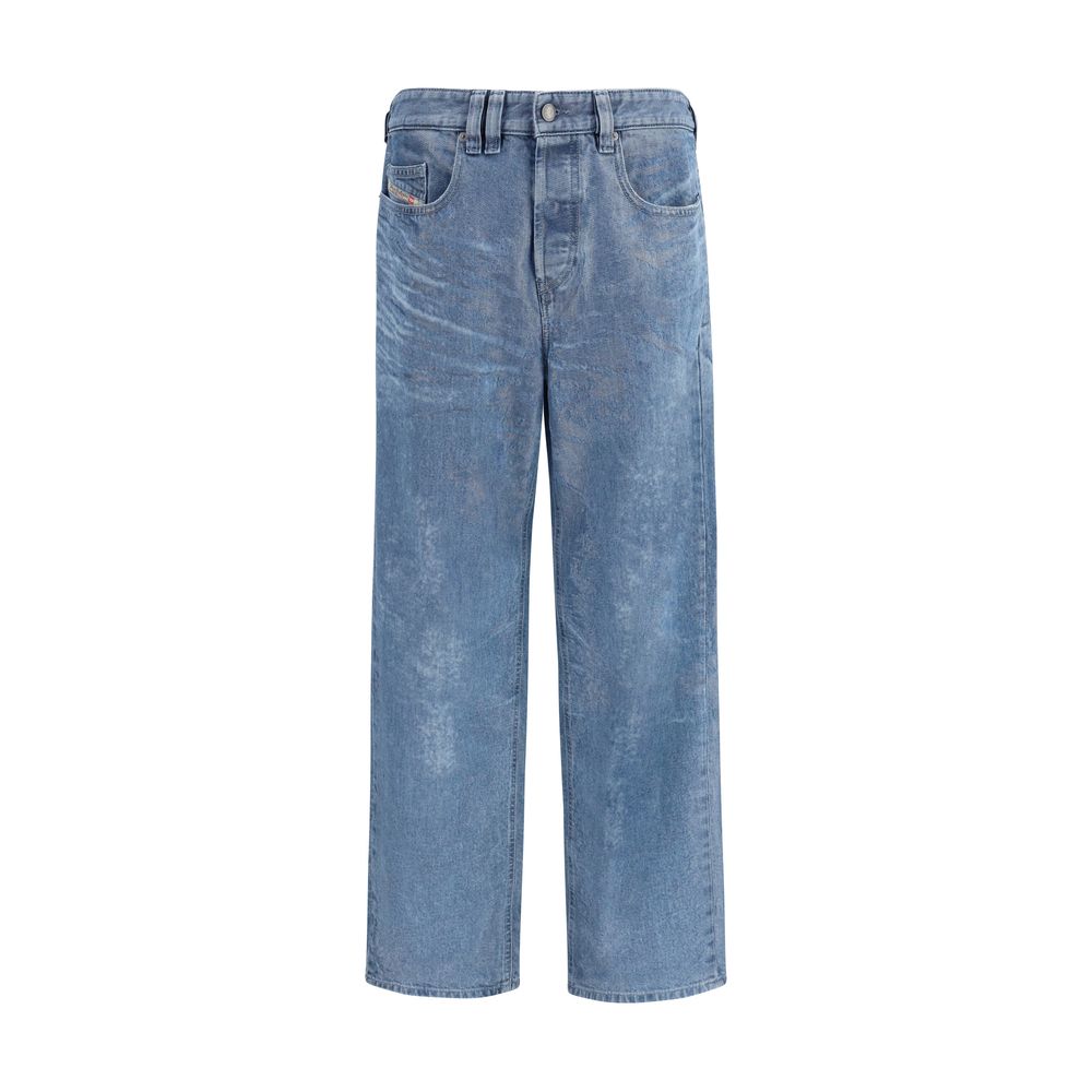 Blue Cotton Straight-Leg Jeans - ventzia